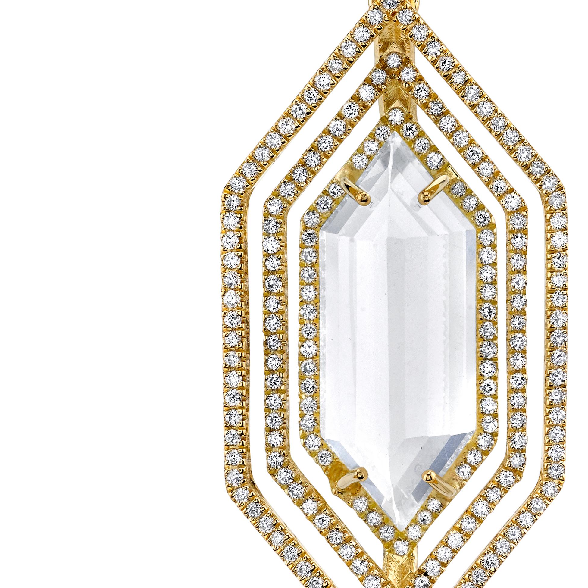 Contemporaneo Orecchini Stratum Diamante Pietra di Luna Citrino Oro giallo 18k in vendita