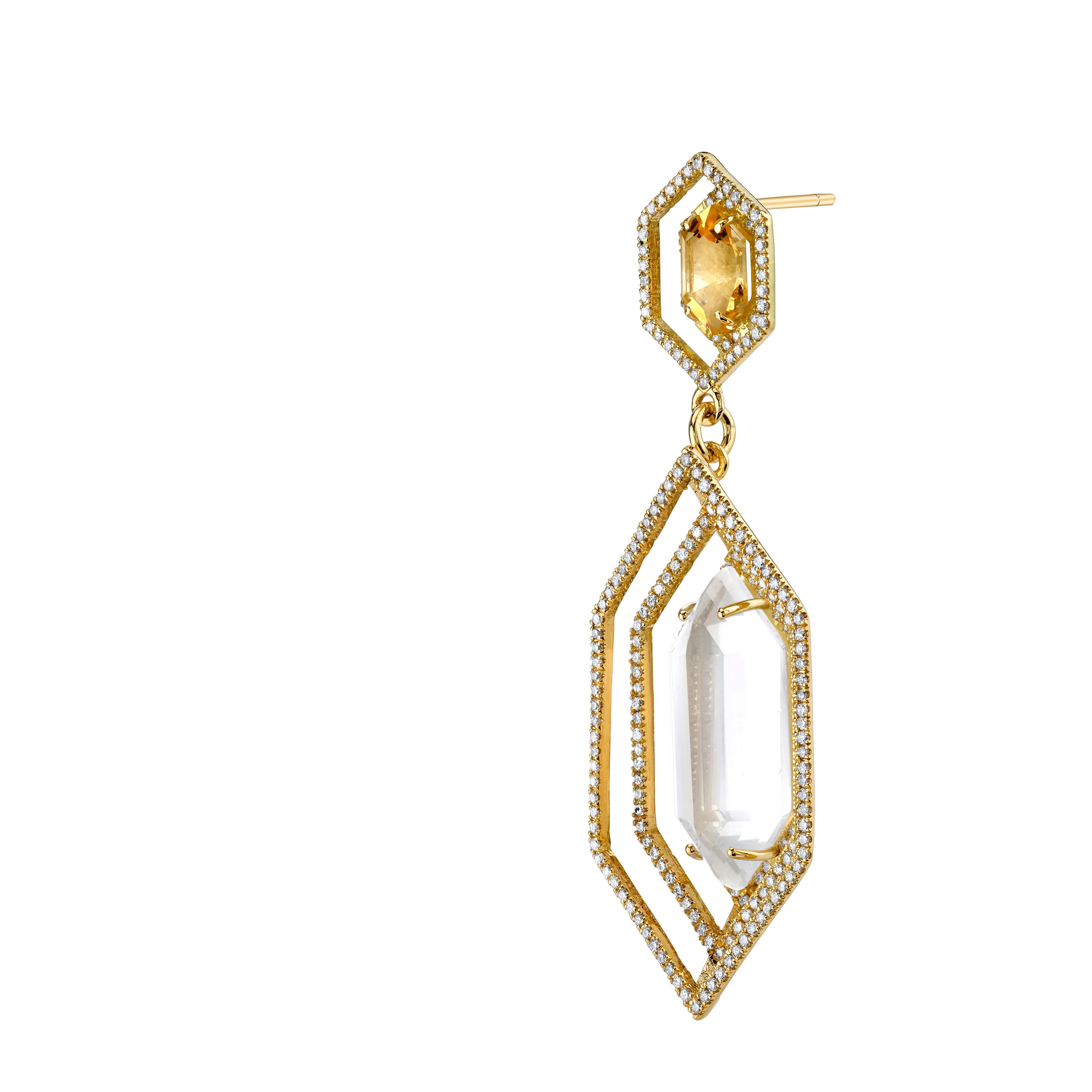 Orecchini Stratum Diamante Pietra di Luna Citrino Oro giallo 18k In condizioni Nuovo in vendita a New York, NY