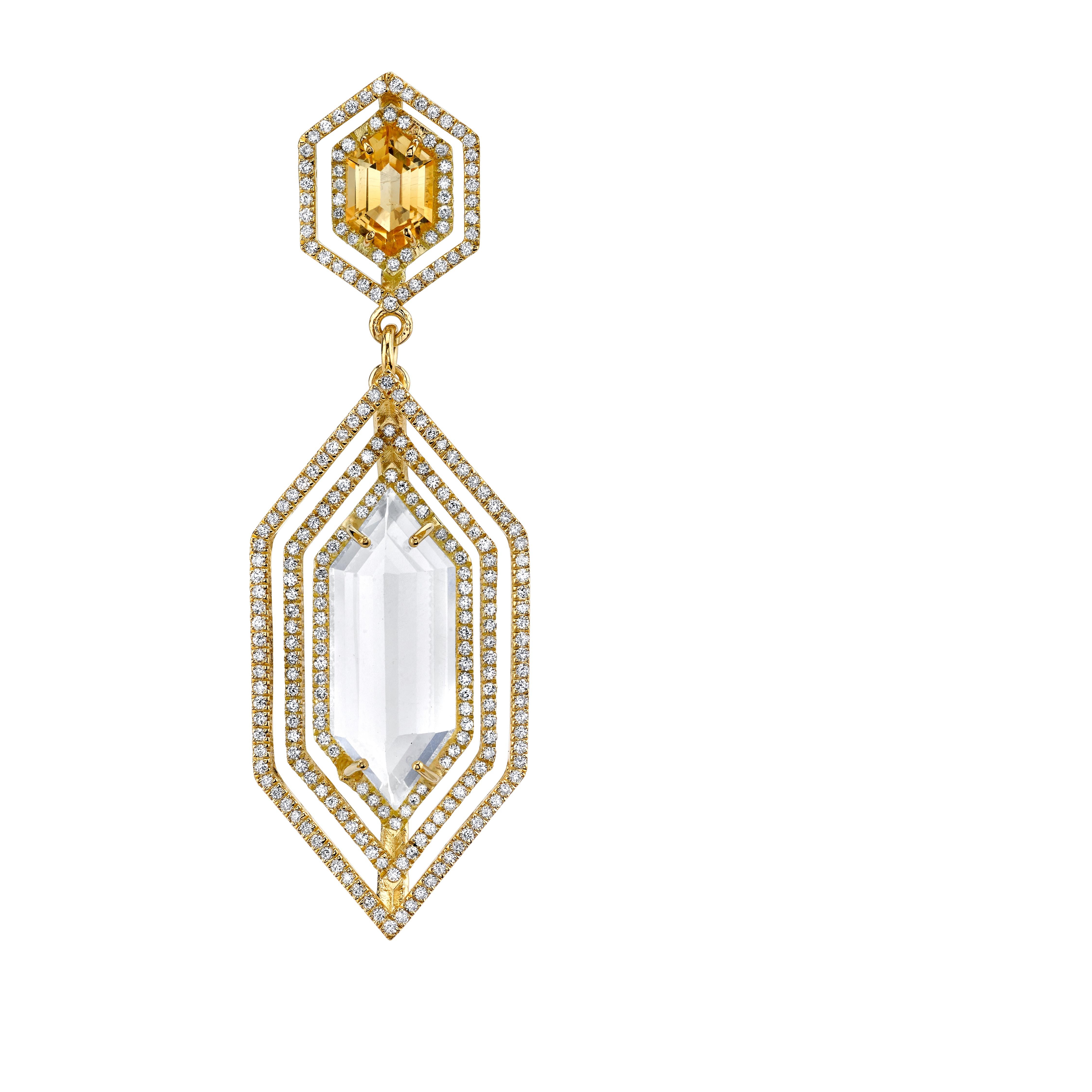 da uomo o donna Orecchini Stratum Diamante Pietra di Luna Citrino Oro giallo 18k in vendita