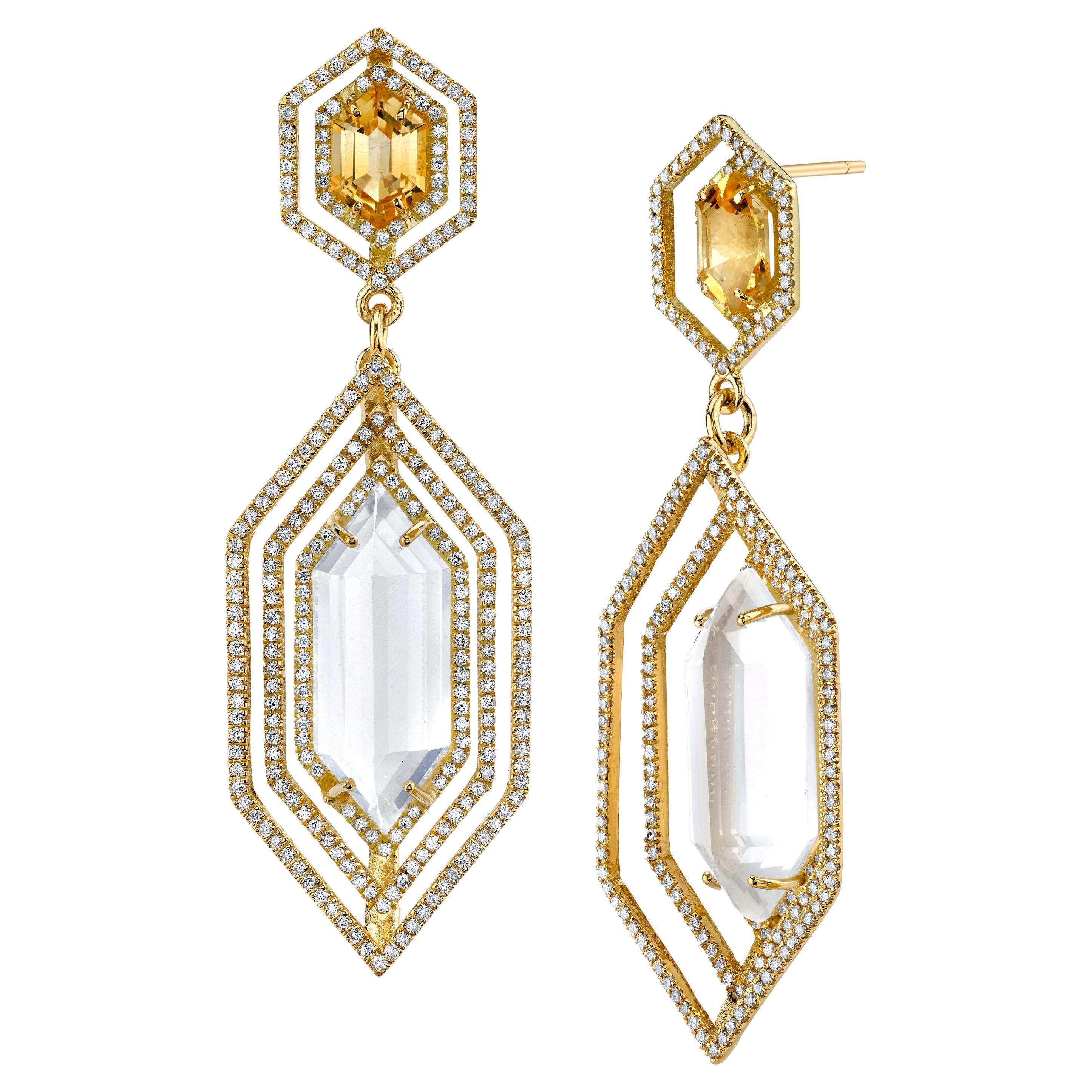 Orecchini Stratum Diamante Pietra di Luna Citrino Oro giallo 18k in vendita