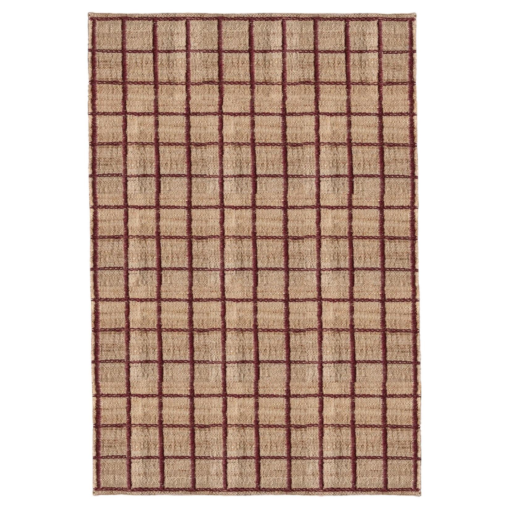 Pre-owned Layered Strata Jute Rug In Burgundy By , Scandinavian Handmade Design In Red
