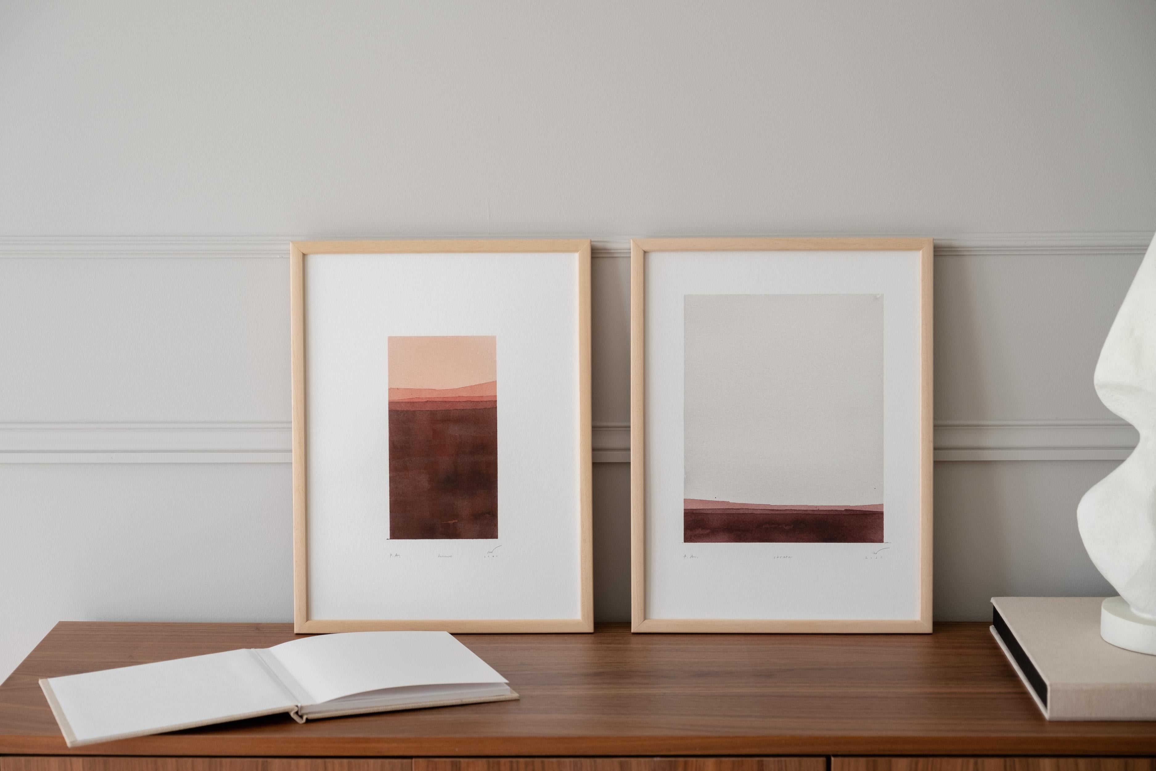 STRATA - Minimalistischer moderner Aquarelldruck (Papier) im Angebot