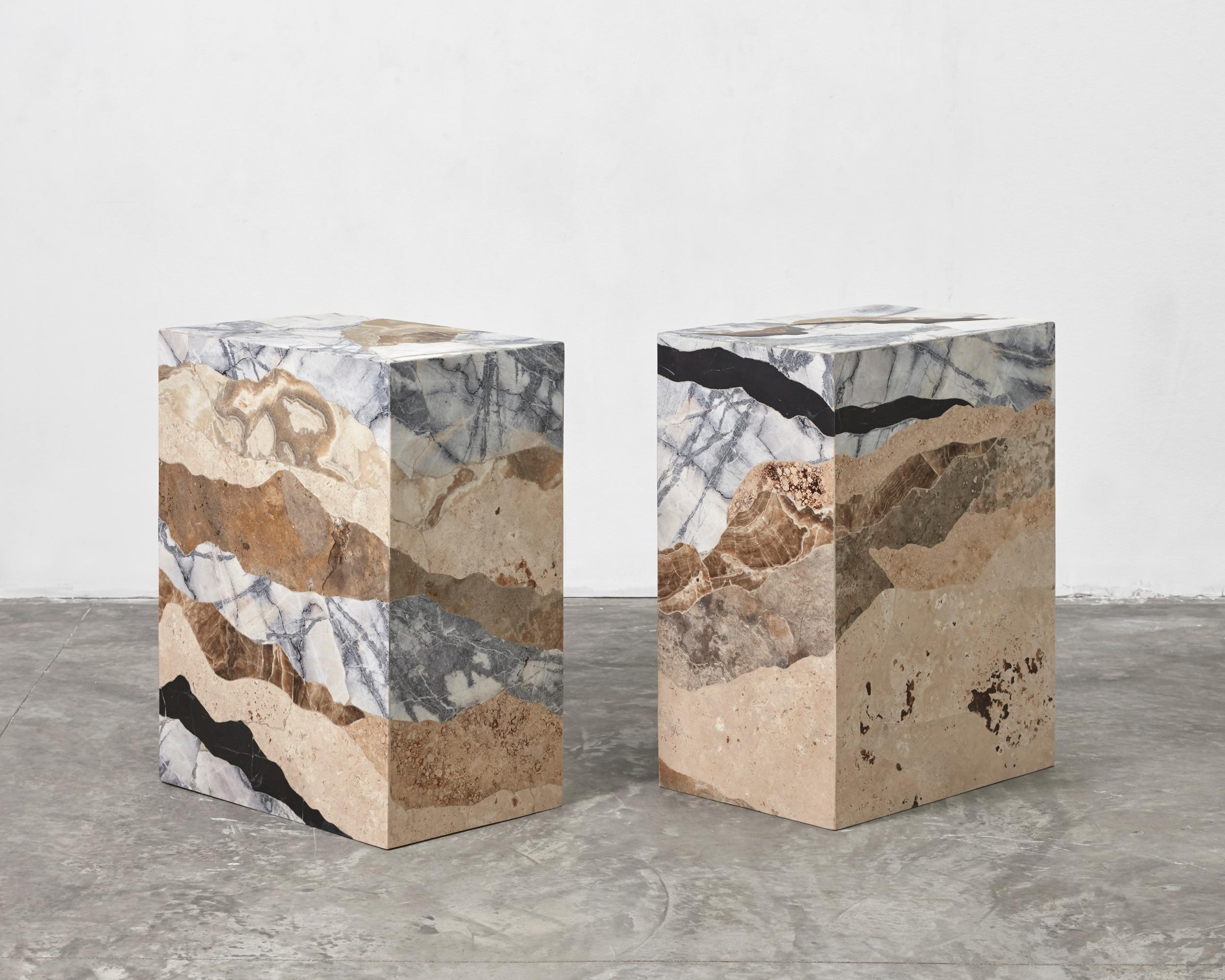 Strata N°1 by Estudio Rafael Freyre
Dimensions: W 48 x D 40 x H 80 cm
Materials: Diverse recycled Andes stones

Strata is a series of pieces developed from observing the complex processes of soil composition. Gravity and the internal forces of