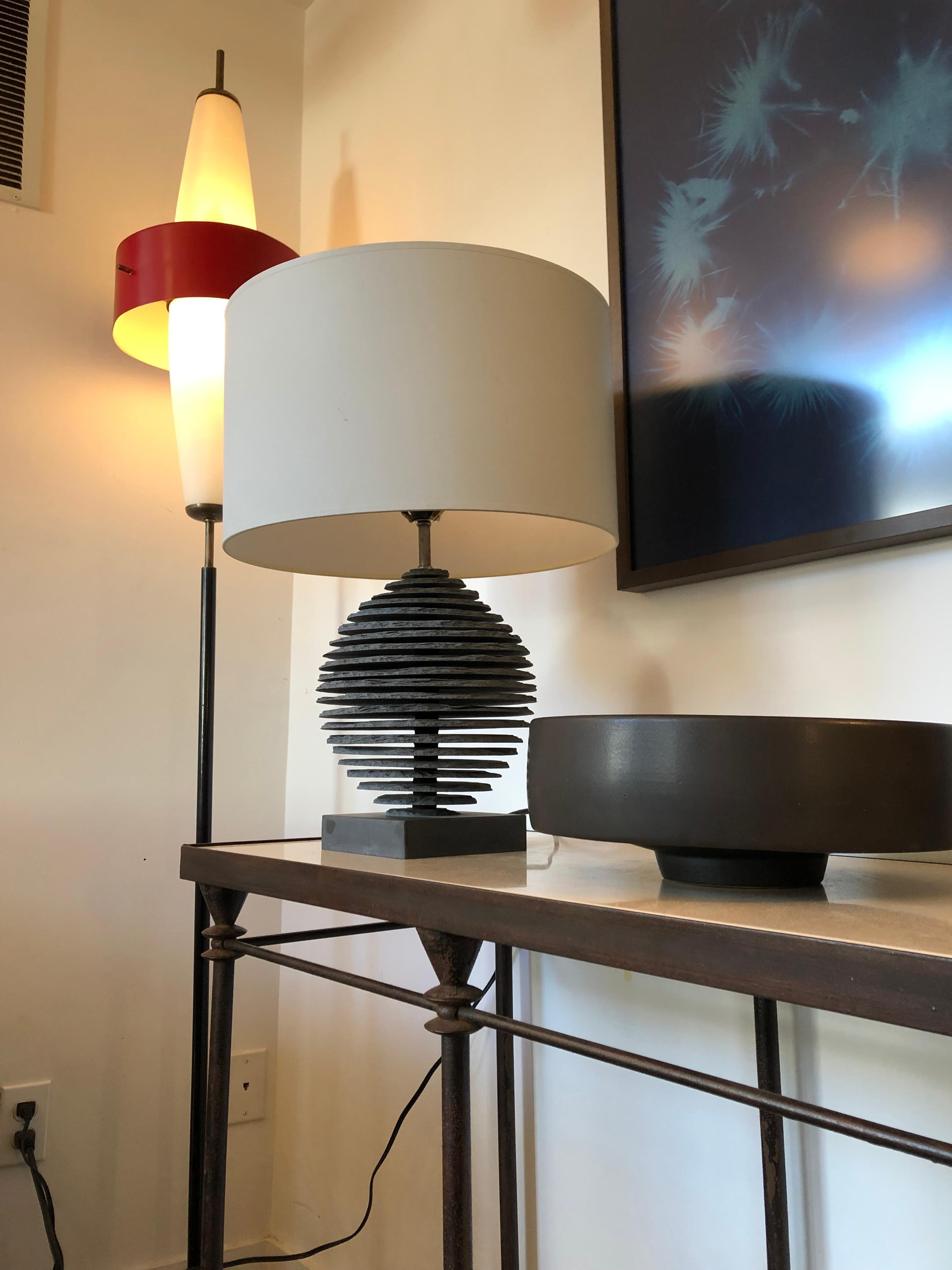 Hand-Crafted Strata Slate Sphere Table Lamp
