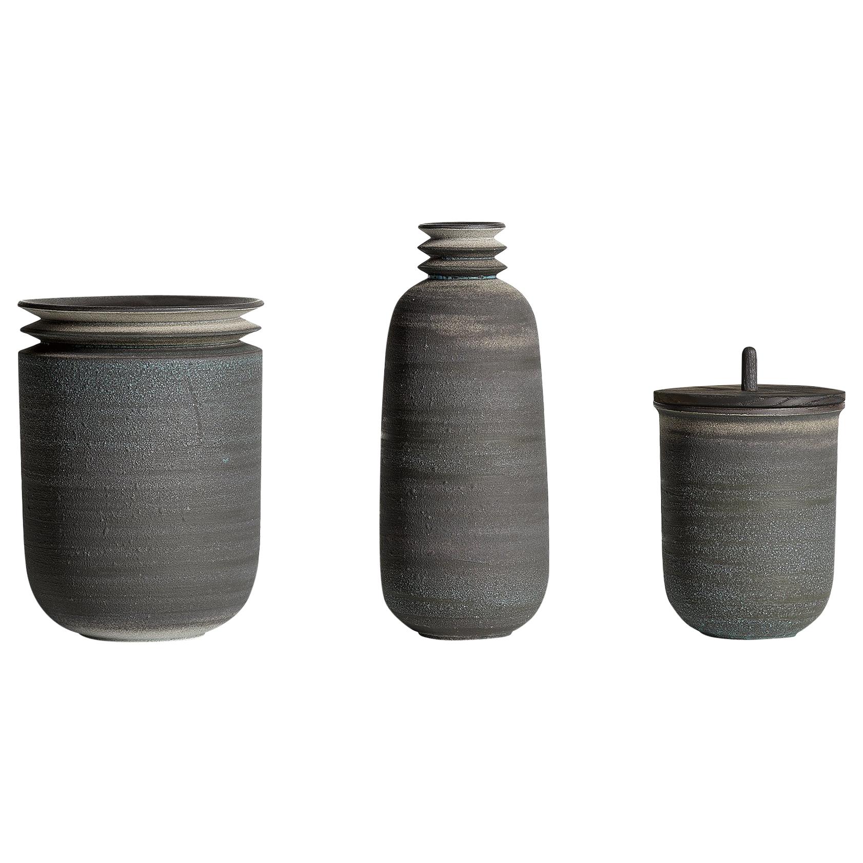 Strata, Vessels, Set of 3, Slip Cast Ceramic, N/O Vessels Collection For Sale