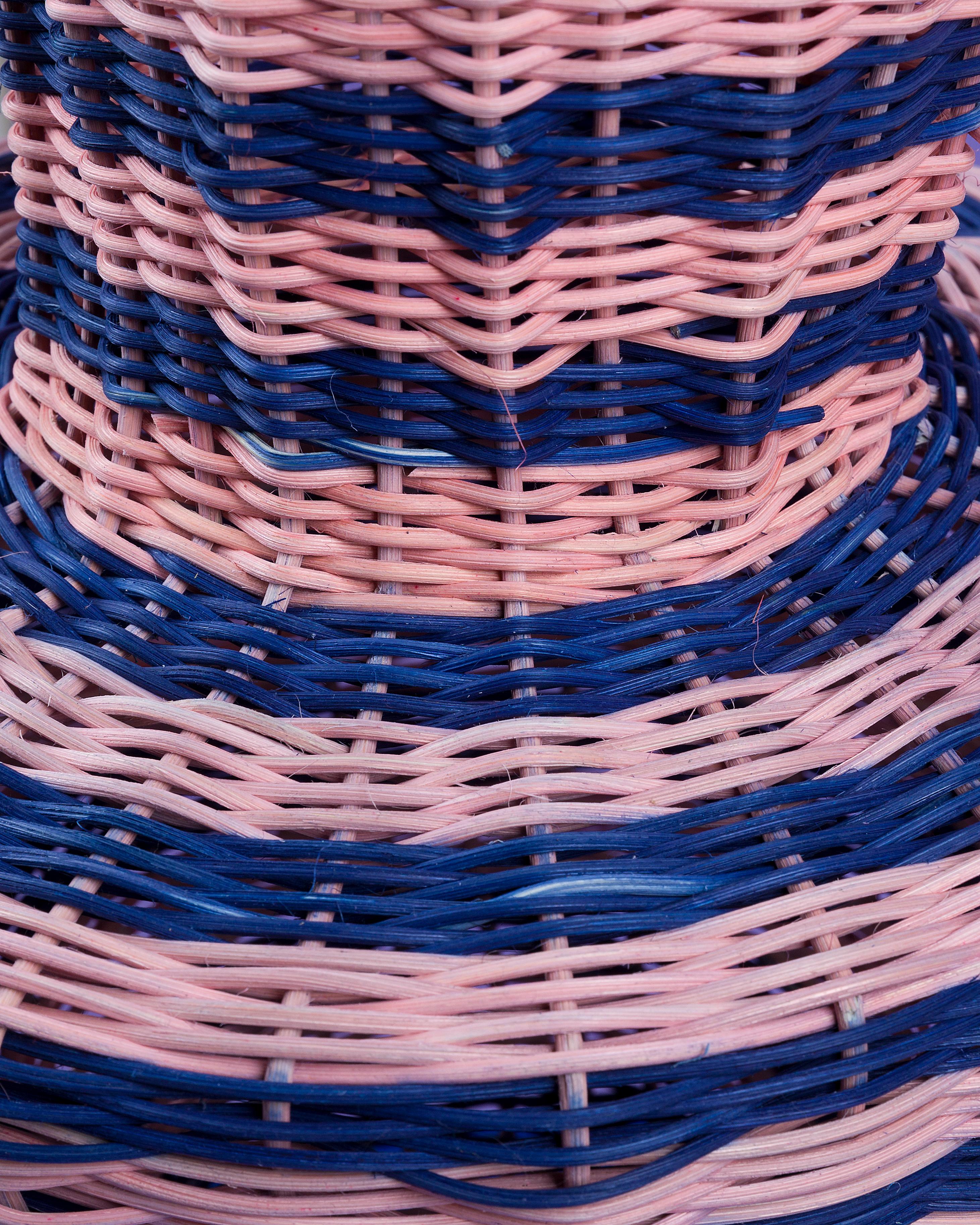 Modern Strata Vase Woven in Pink and Indigo by Studio Herron