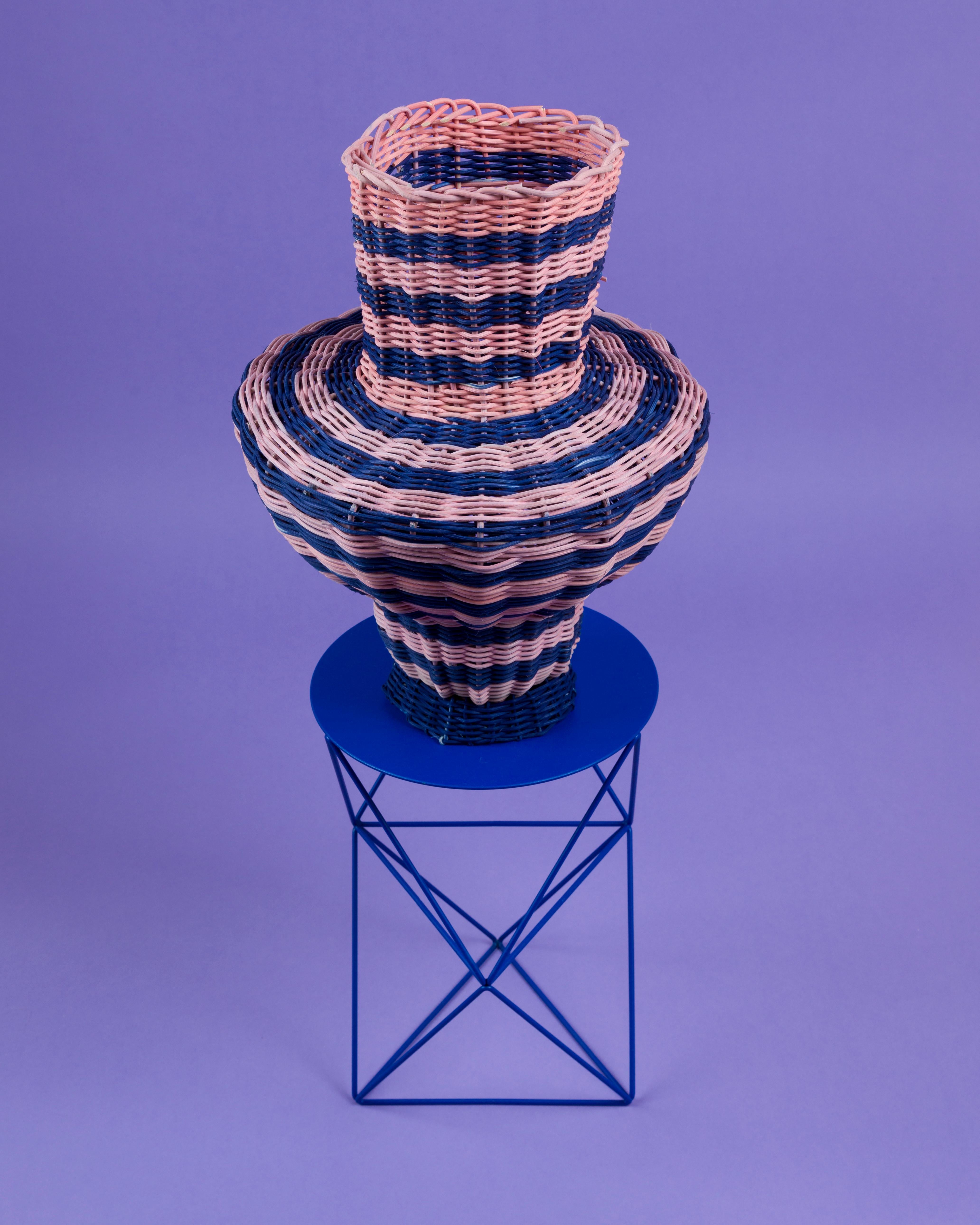American Strata Vase Woven in Pink and Indigo by Studio Herron