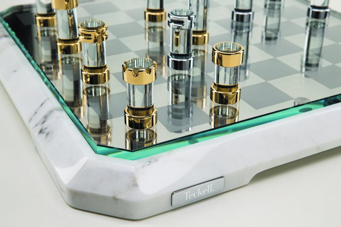 Polished STRATEGO Chessboard in white by Lorenzo Di Giovanni for Teckell For Sale