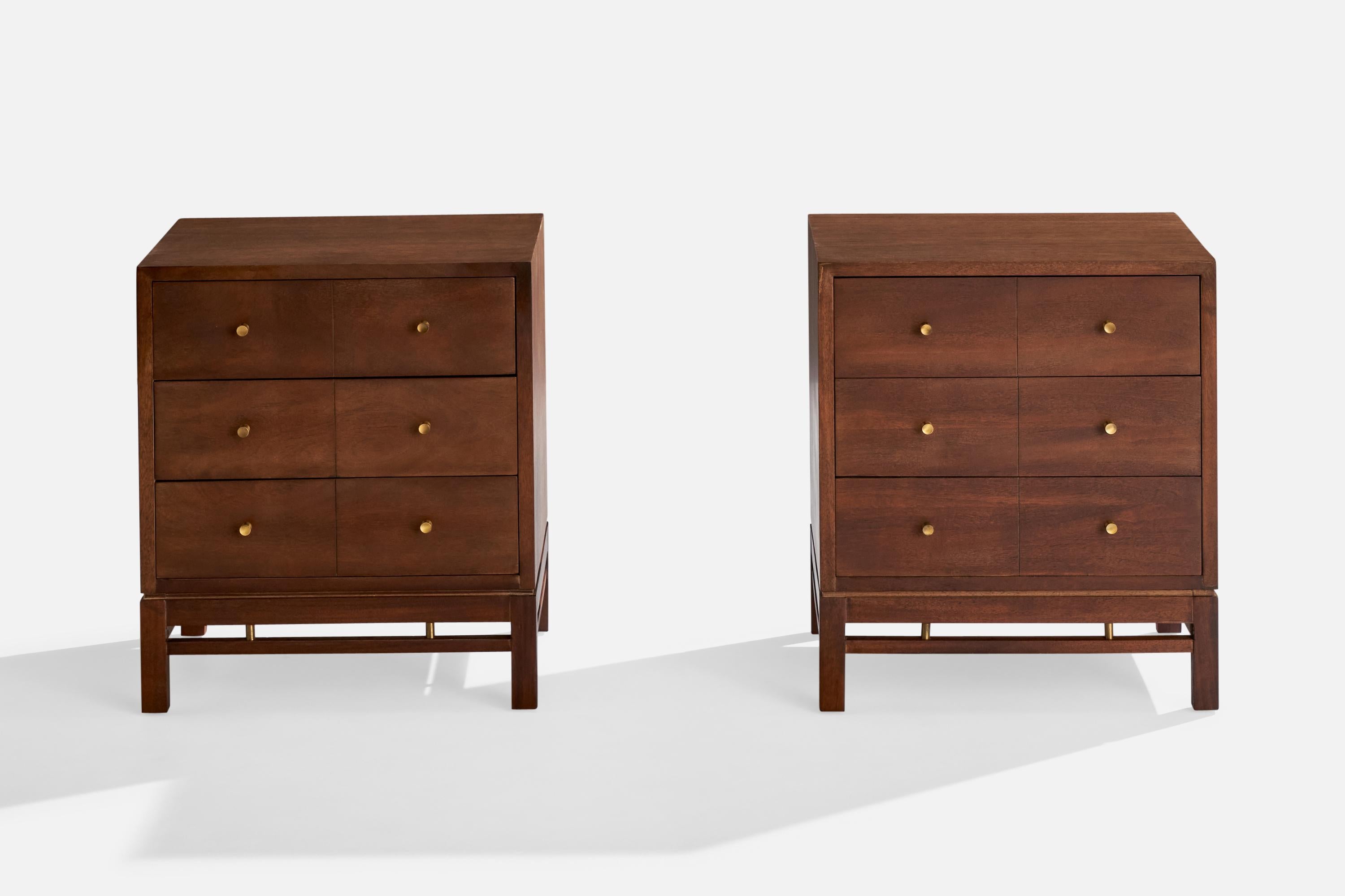 American Stratford House, Nightstands, Walnut, Brass, USA, 1950s