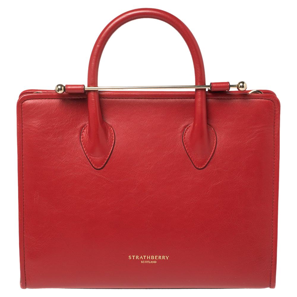 Strathberry Red Leather Midi Tote at 1stDibs