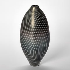 Stratiform 2.1.001, white & metallic grey handblown glass vessel by Liam Reeves
