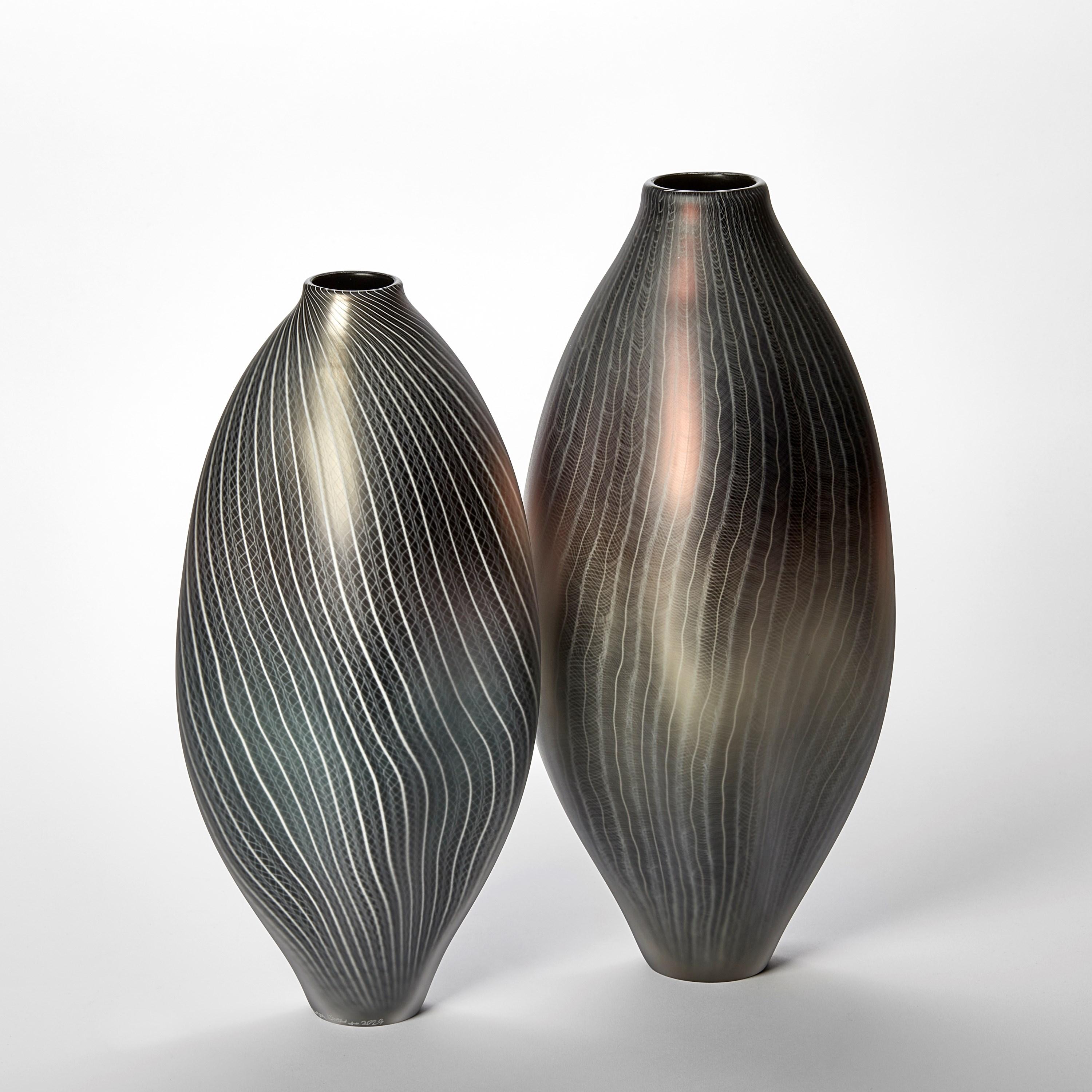  Stratiform 2.1.001, white & metallic grey handblown glass vessel by Liam Reeves In New Condition For Sale In London, GB