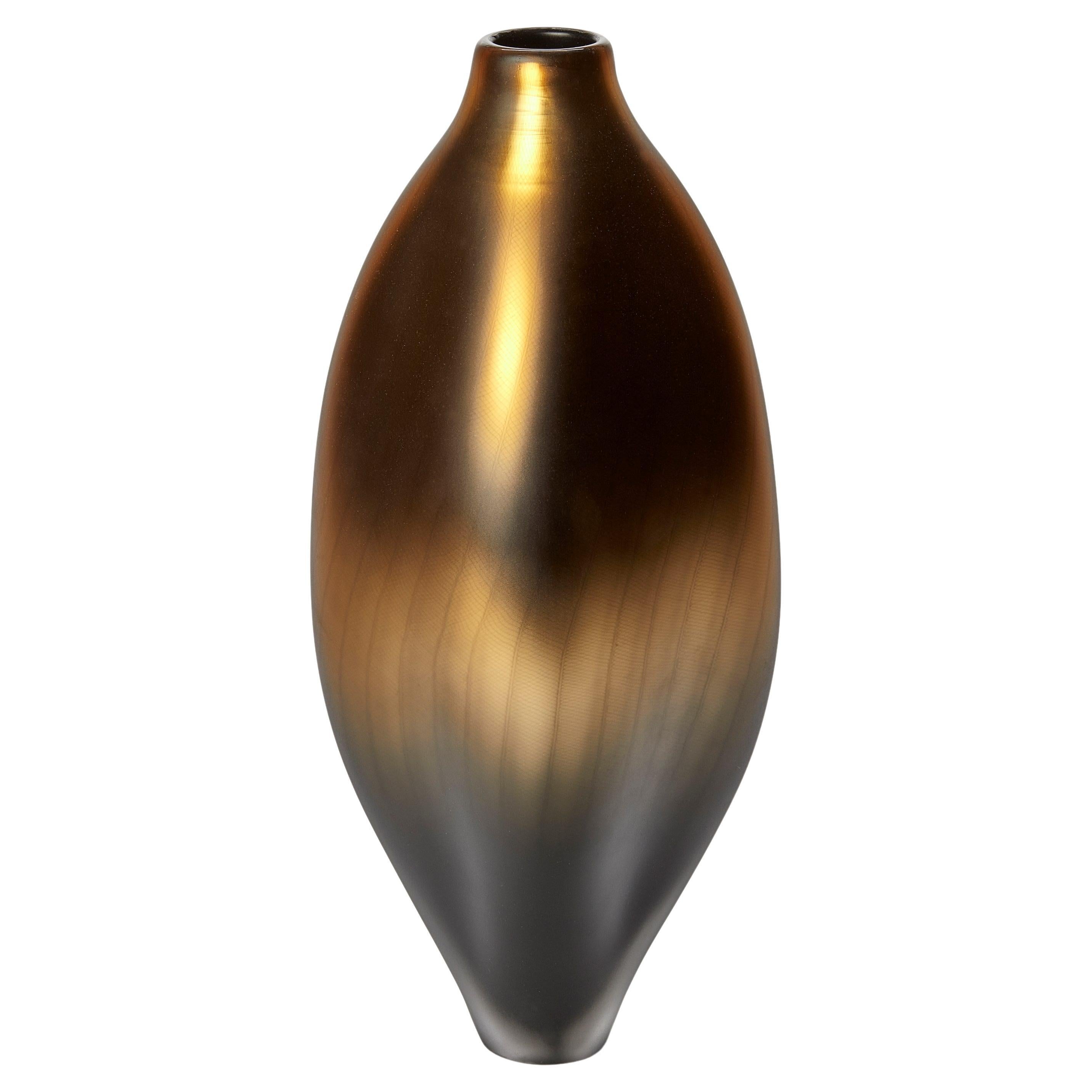 Stratiform Aurum 2.0.001, gold & grey handblown glass vessel by Liam Reeves