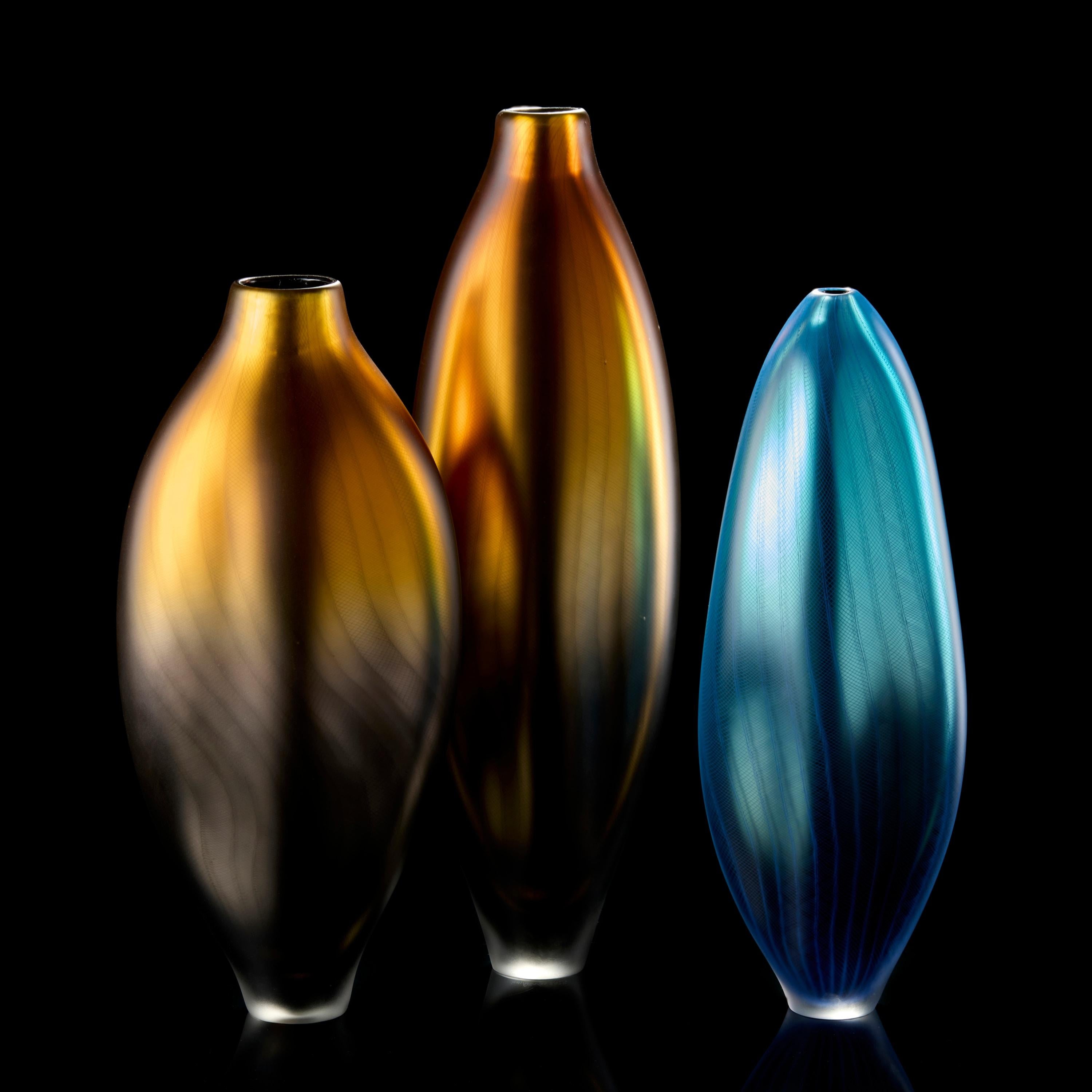Hand-Crafted Stratiform Aurum 2.0.004, gold & grey metallic blown glass vase by Liam Reeves For Sale
