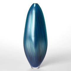 Stratiform Caerulus 2.0.005, metallic blue blown glass vessel by Liam Reeves