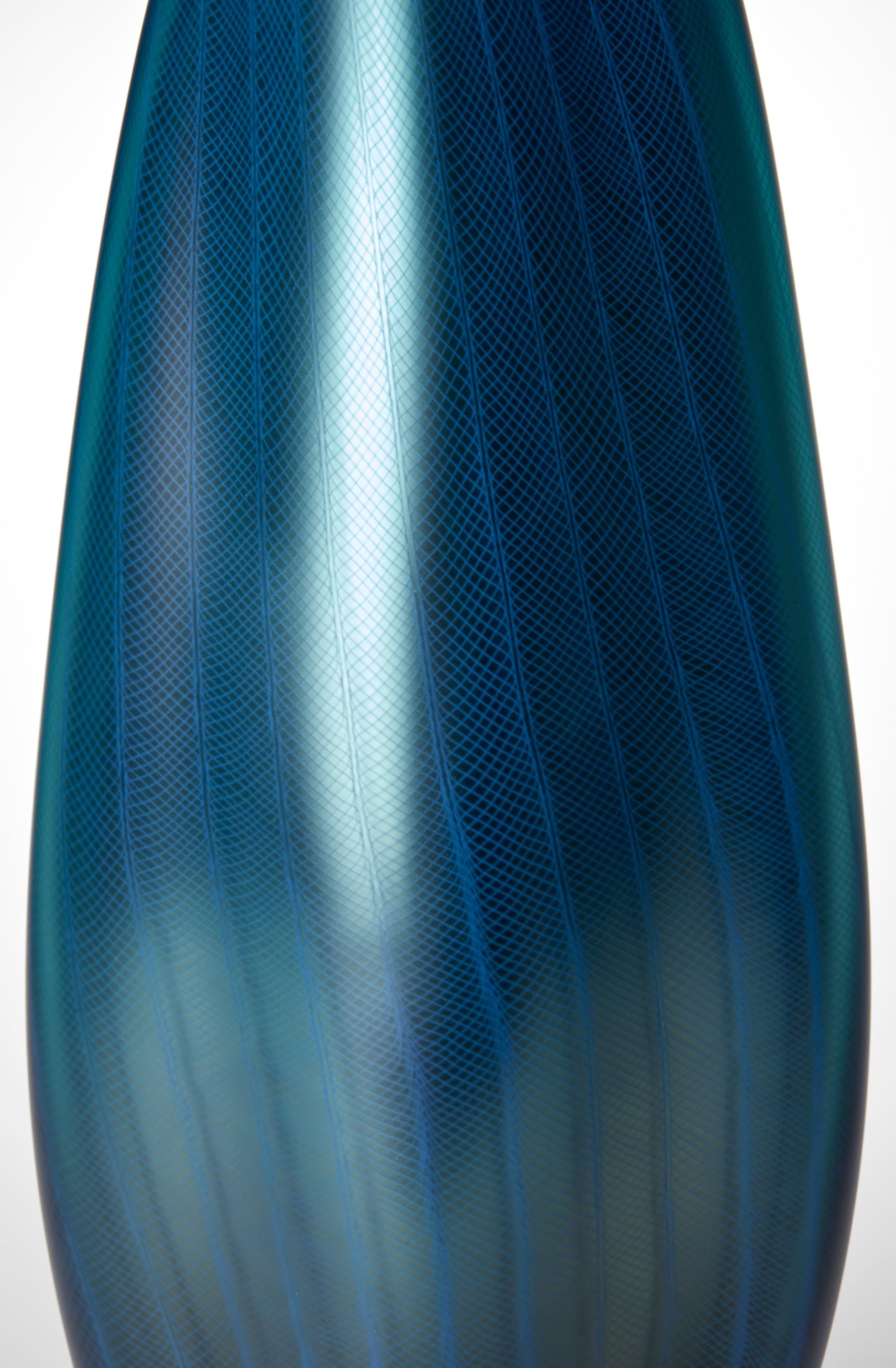 British Stratiform Caerulus 2.0.005, metallic blue blown glass vessel by Liam Reeves For Sale