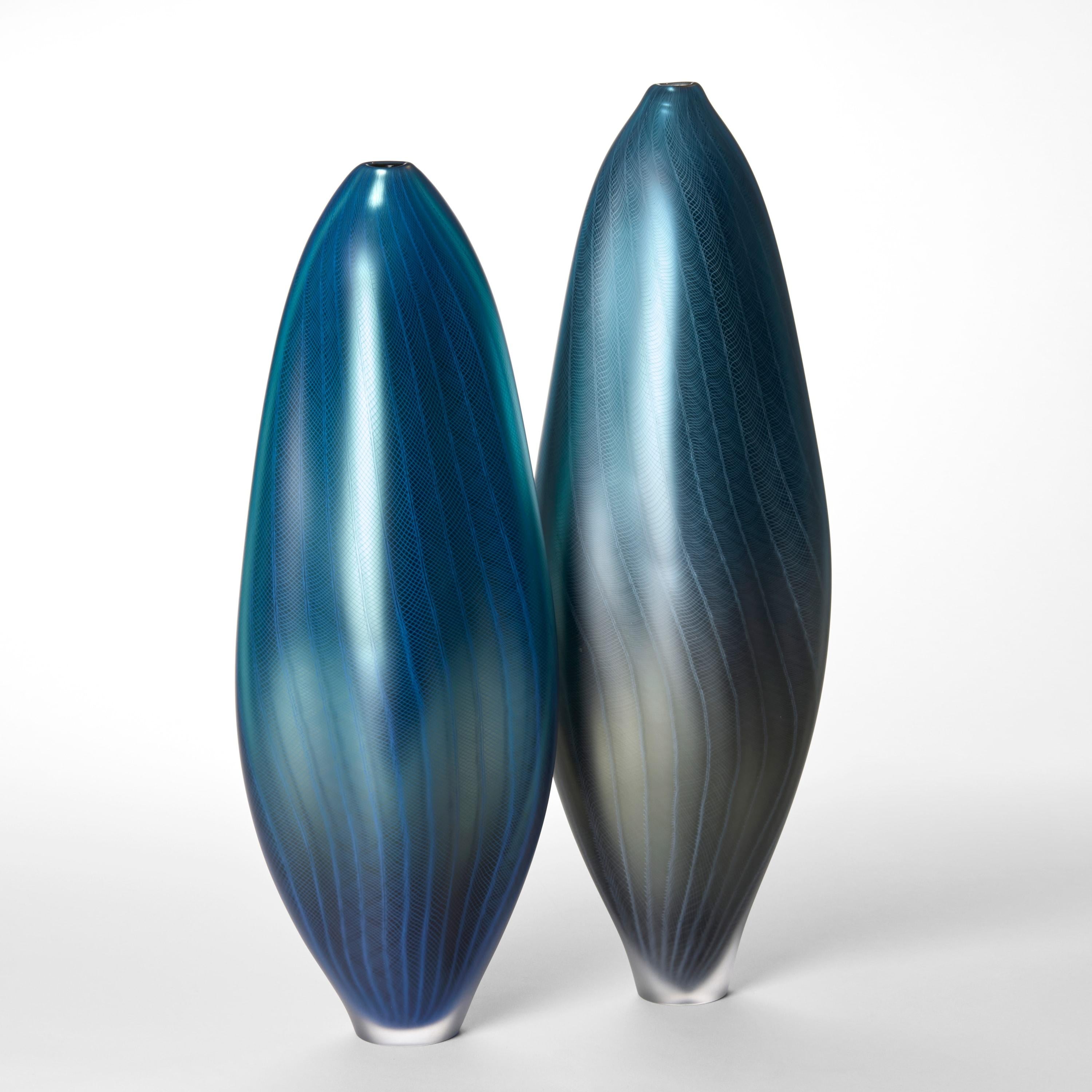 Hand-Crafted Stratiform Caerulus 2.0.005, metallic blue blown glass vessel by Liam Reeves For Sale