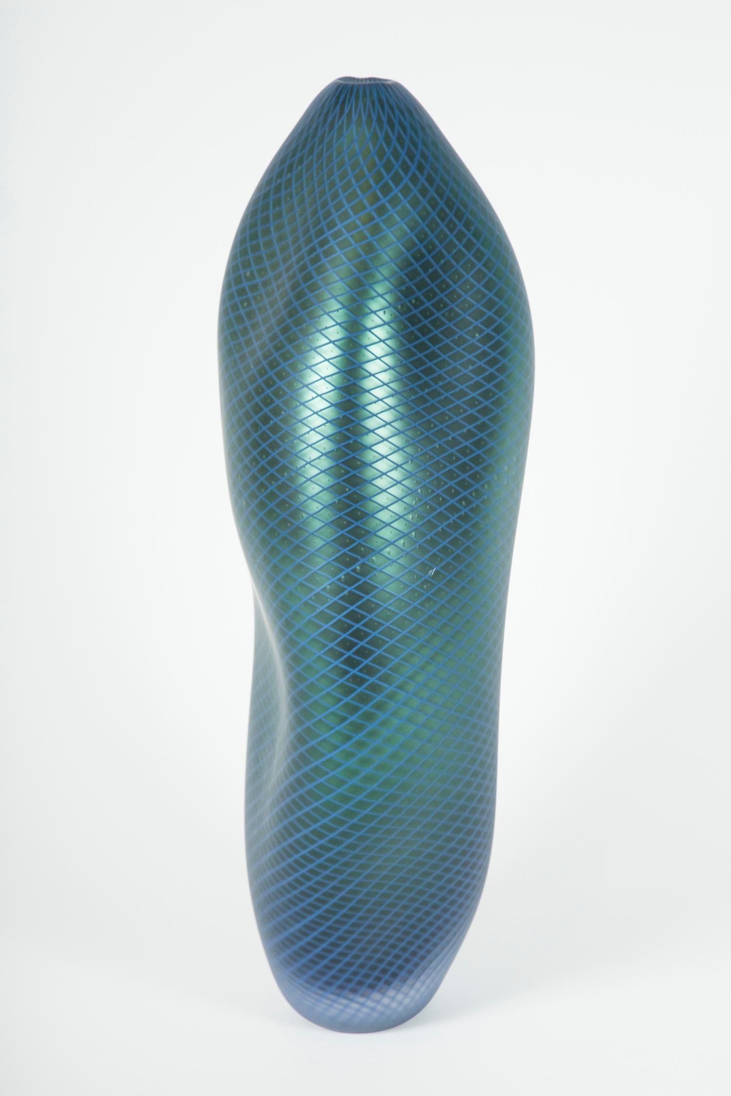 Hand-Crafted Stratiform Ferro Reticello 001, a unique glass sculpture in teal by Liam Reeves