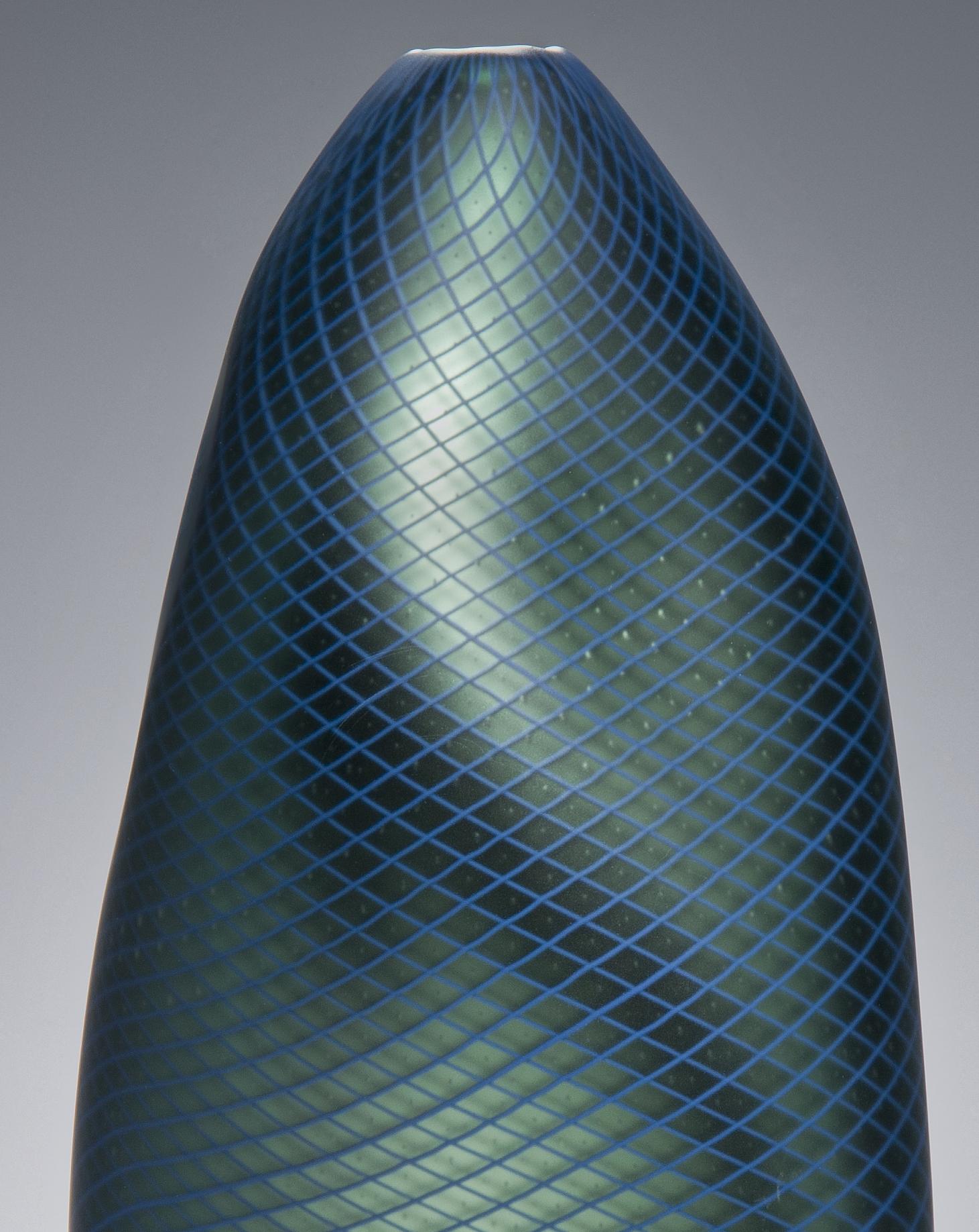 Contemporary Stratiform Ferro Reticello 001, a unique glass sculpture in teal by Liam Reeves