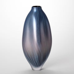 Stratiform Turchese 2.0.001, metallic aqua glass vessel by Liam Reeves