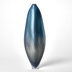 Stratiform Turchese 2.0.002, metallic blue & grey glass vessel by Liam Reeves