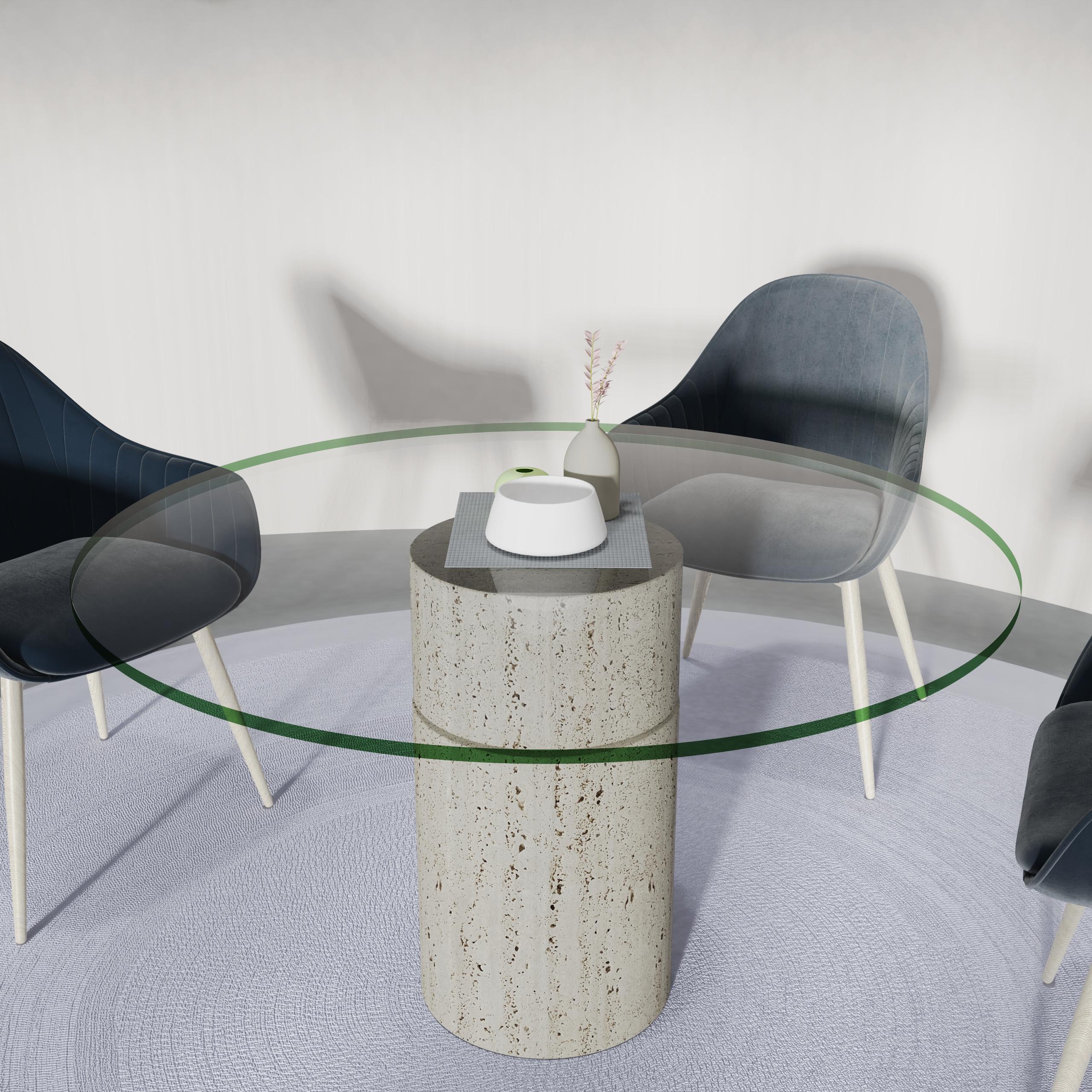 Strato Italian Travertine Marble Dining Table Contemporary Design Modern Column Español en venta
