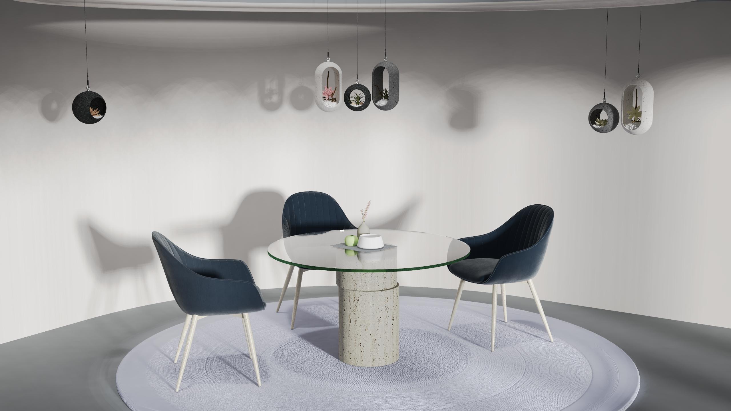 Strato Italian Travertine Marble Dining Table Contemporary Design Modern Column en venta 1