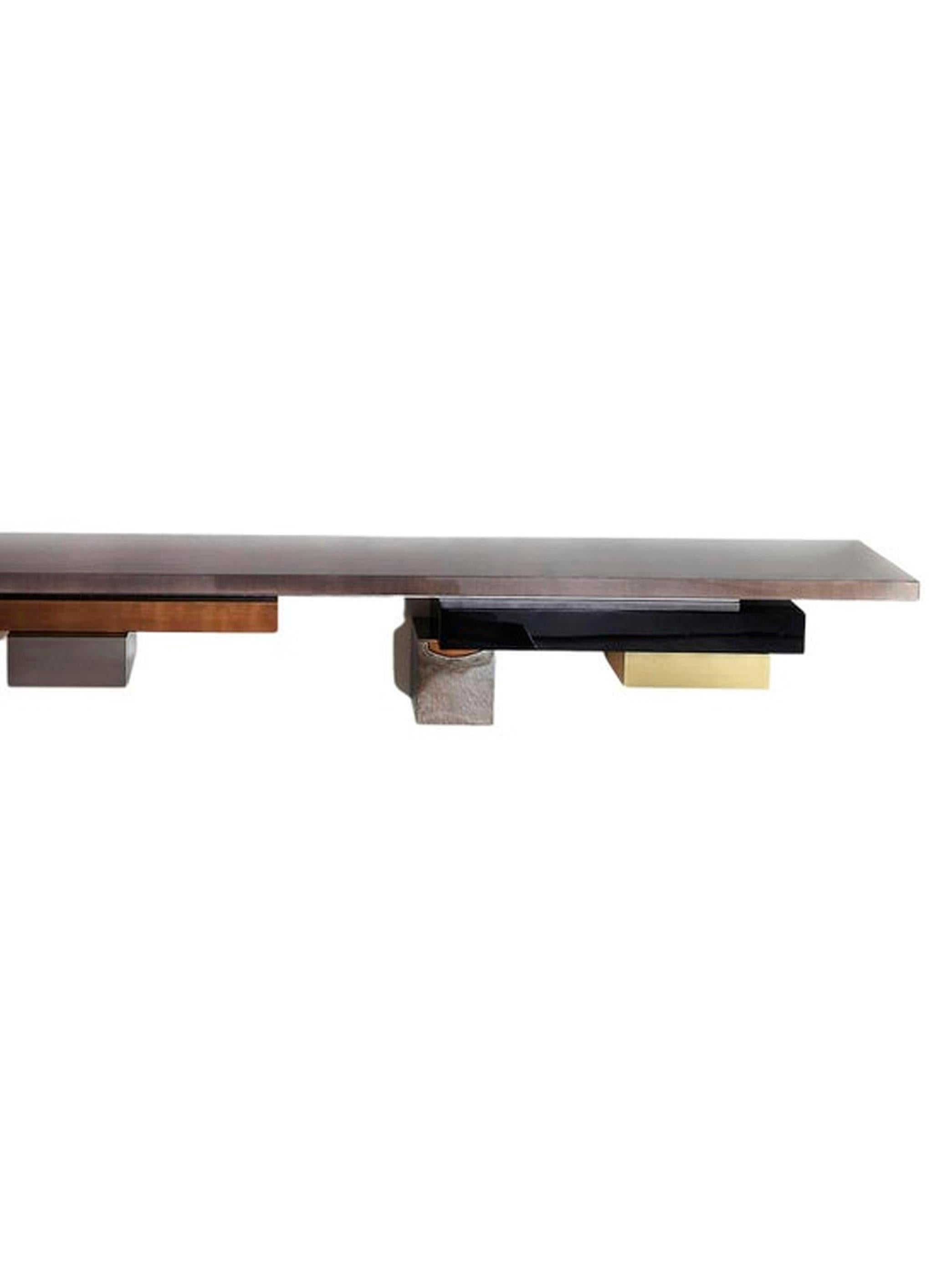 Laiton Console Stratos L, avec dessus en sycomore gris teinté, montage mural en vente