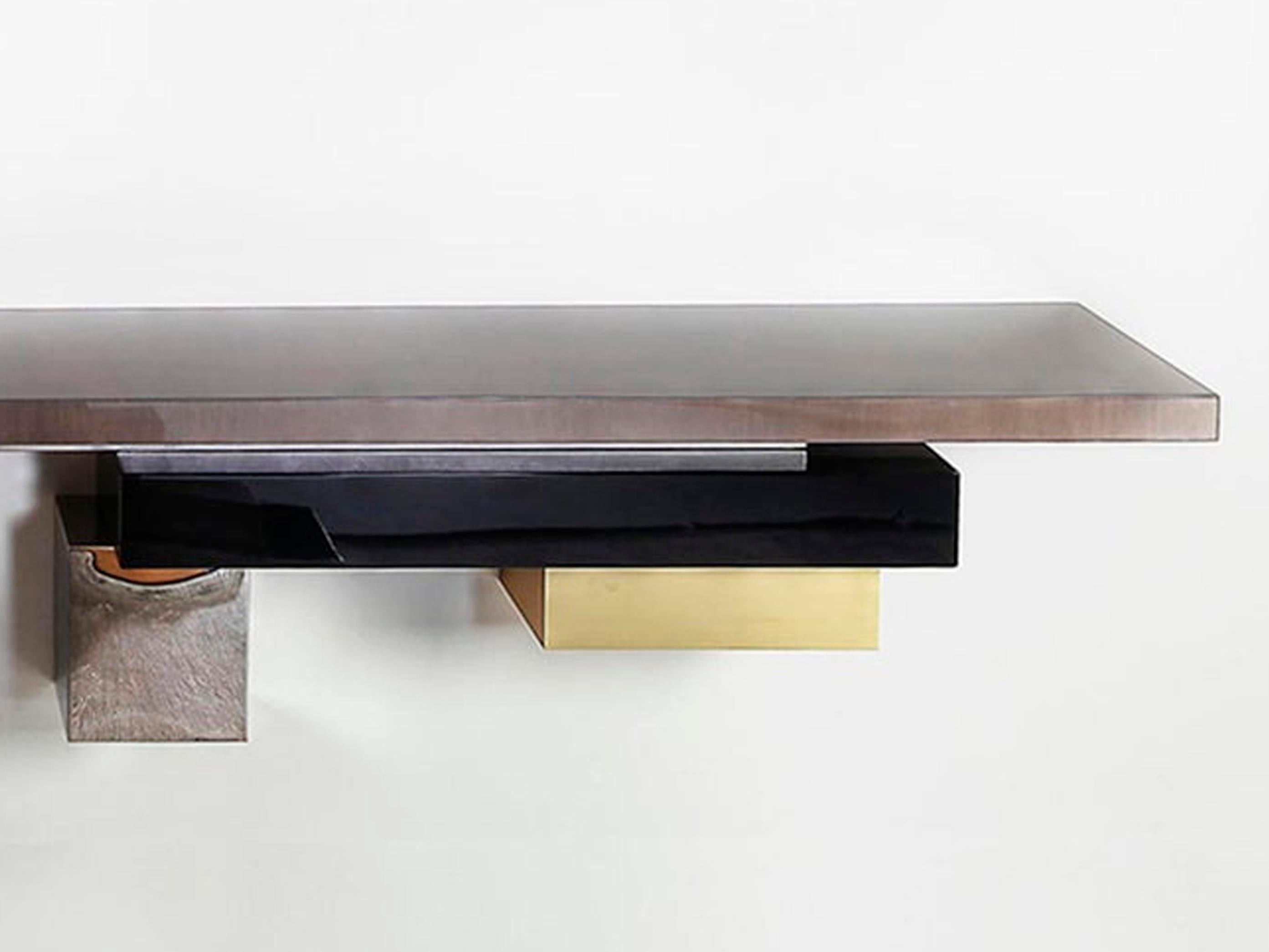 Console Stratos L, avec dessus en sycomore gris teinté, montage mural en vente 1