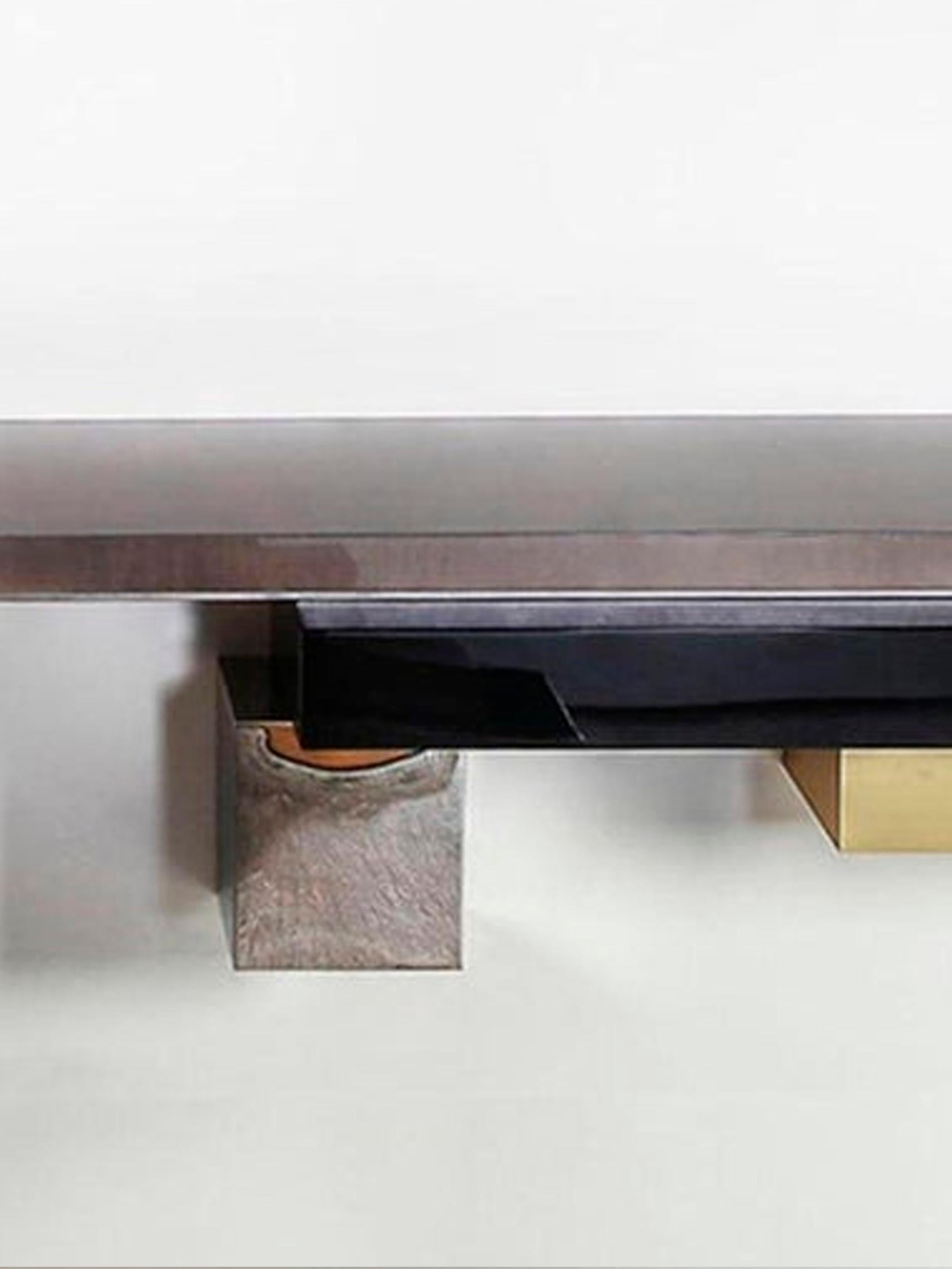 Strato L, Console - Montage mural avec plateau en sycomore teinté gris en vente 1