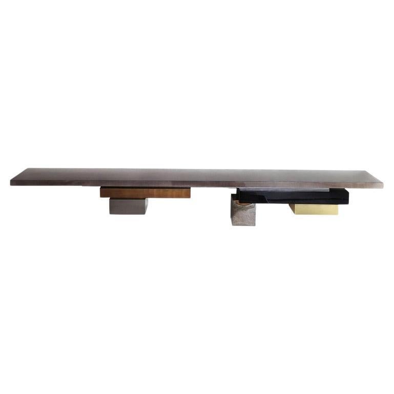 Stratos L, Console - Wall mounted with tinted gray Sycamore Top For Sale