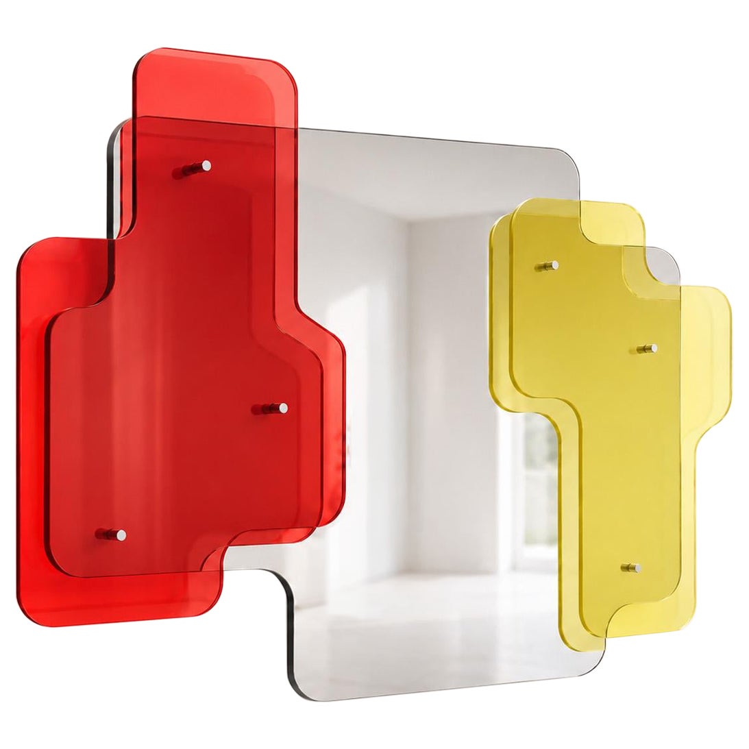 Specchio da parete scultoreo Strato Quadro rosso e giallo di GTG Design Couture in vendita