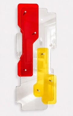 Miroir mural sculptural « Strato » rouge et jaune de GTG Design Couture