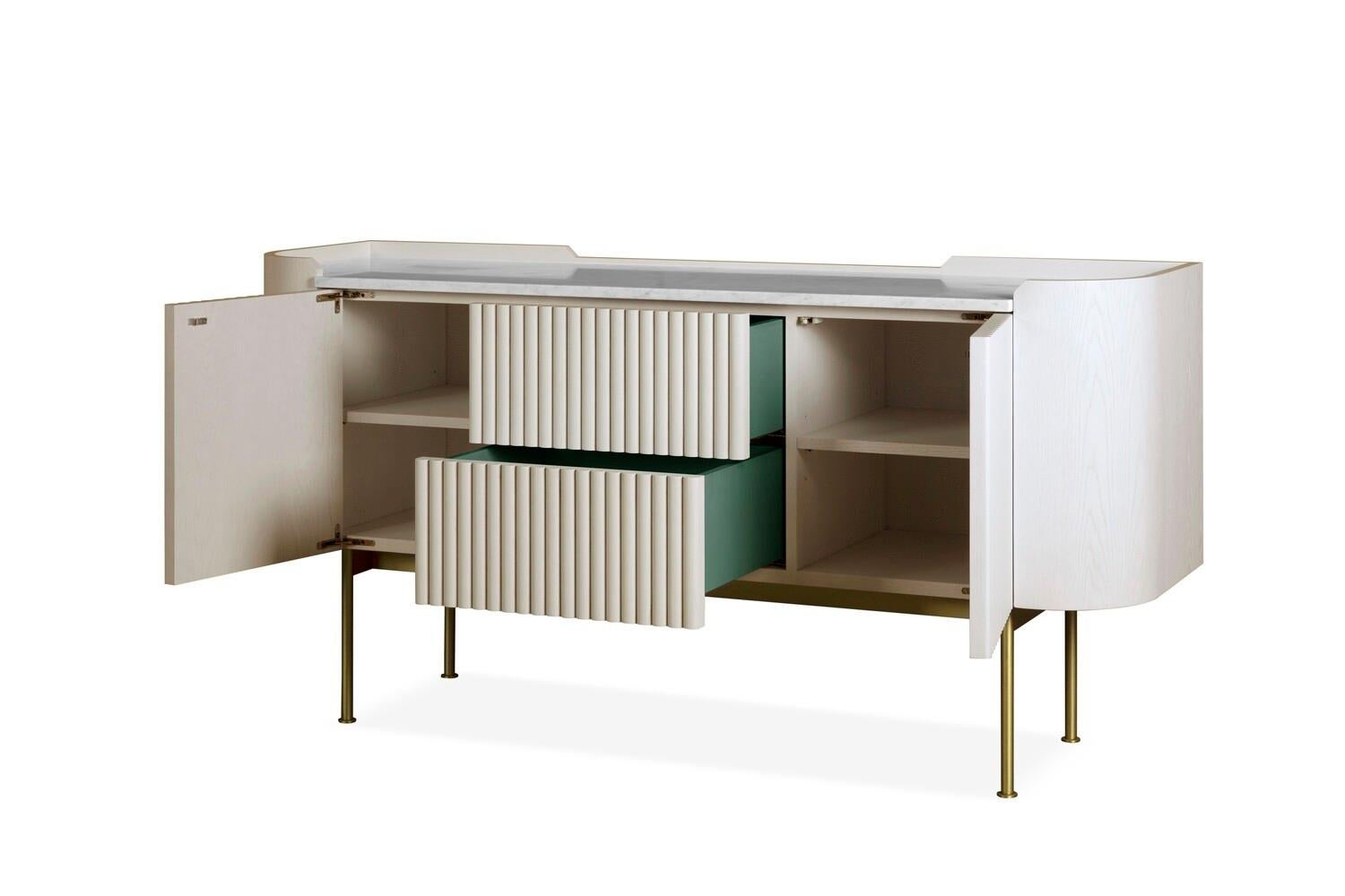 The Stratton sideboard borrows design cues from Art Deco, creating a focal piece for both living and dining room schemes. The clean lines and geometric detailing of the solid oak beaded front exude charm and character. With impeccable attention to