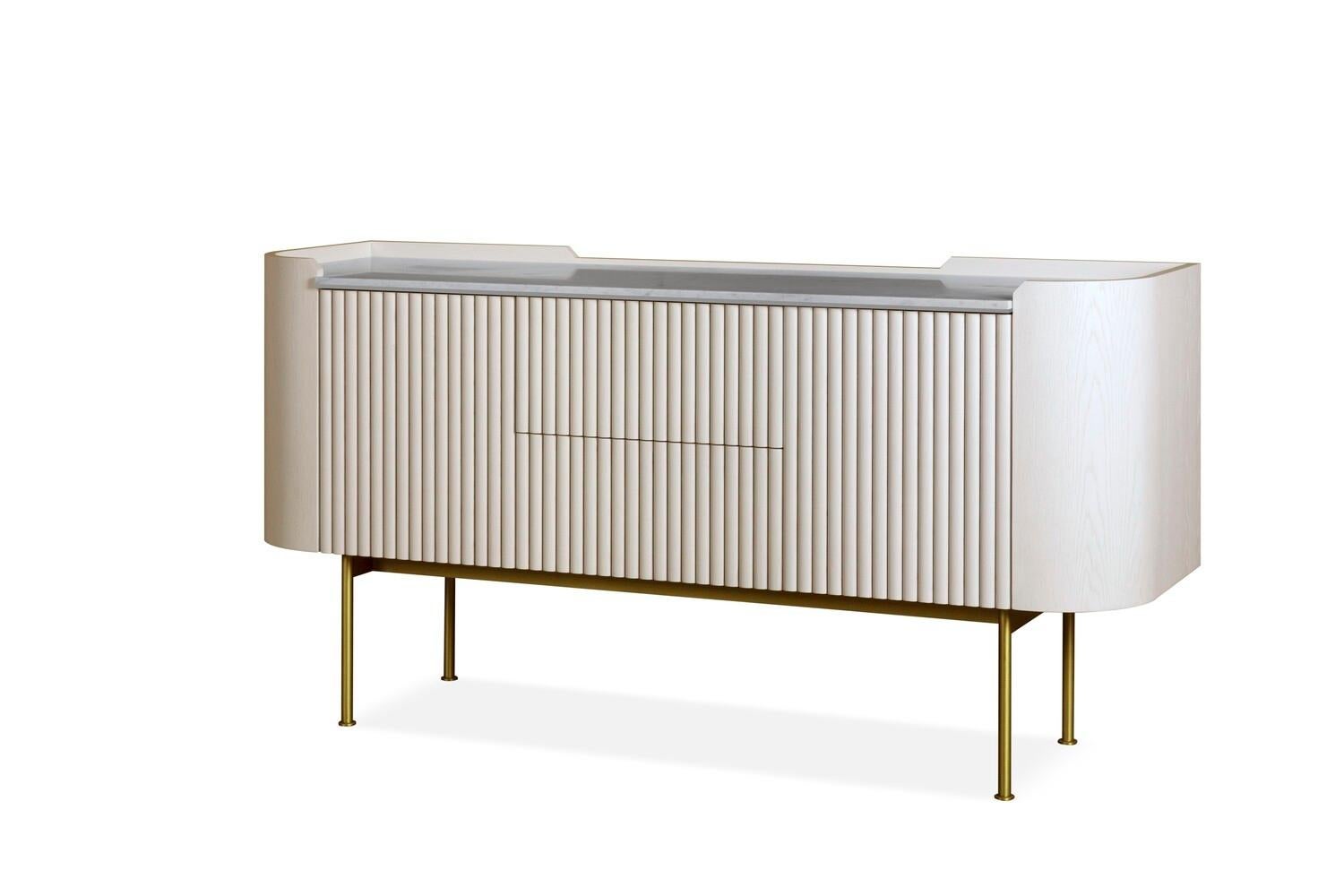 Modern 'Stratton' Beaded Wood and Marble Contemporary Sideboard For Sale
