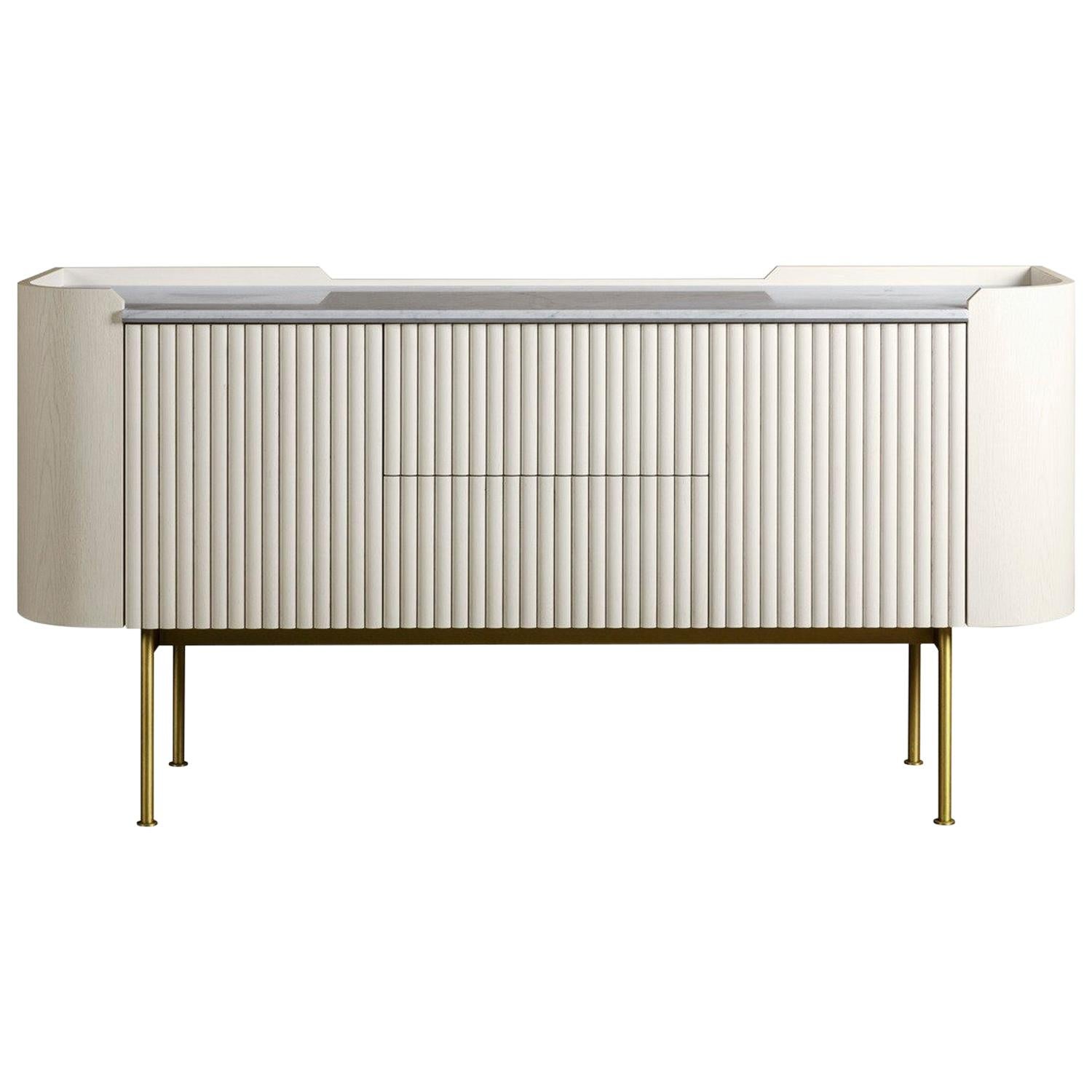 'Stratton' Beaded Wood and Marble Contemporary Sideboard For Sale