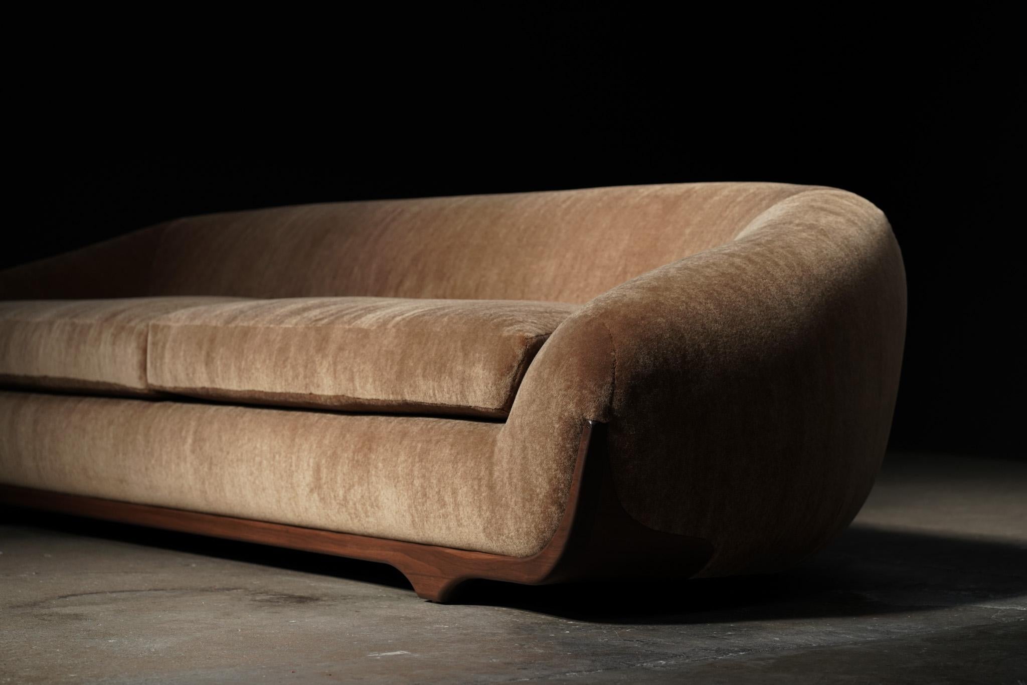 Contemporary STRATUS Caramel Mohair Sofa with walnut frame by STUDIO BALESTRA For Sale