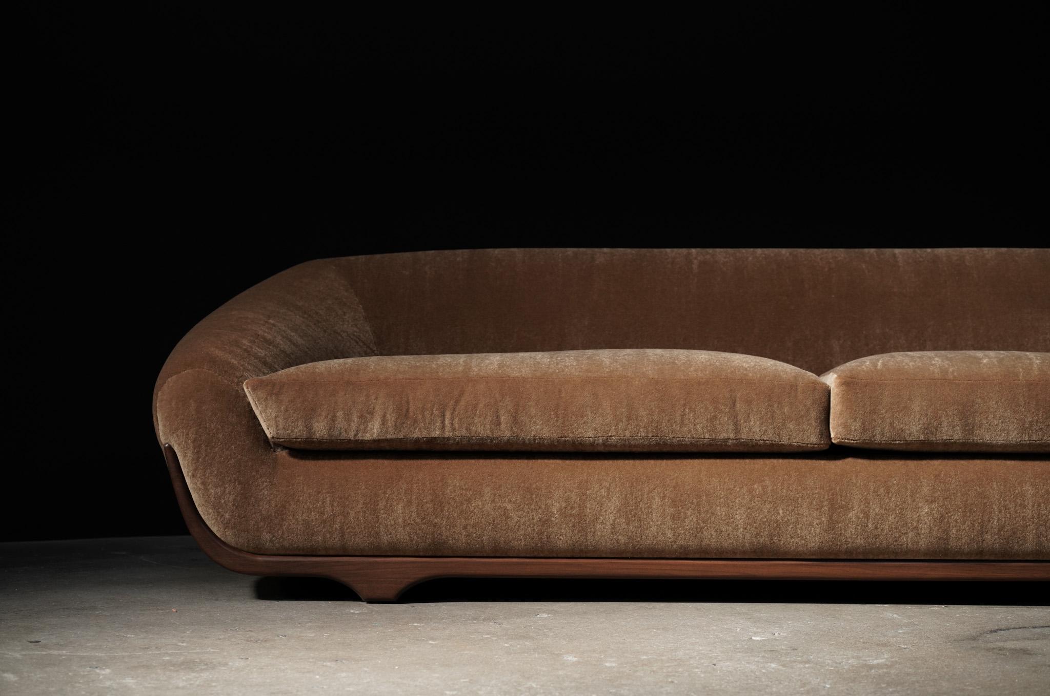 STRATUS Caramel Mohair Sofa with walnut frame by STUDIO BALESTRA For Sale 1