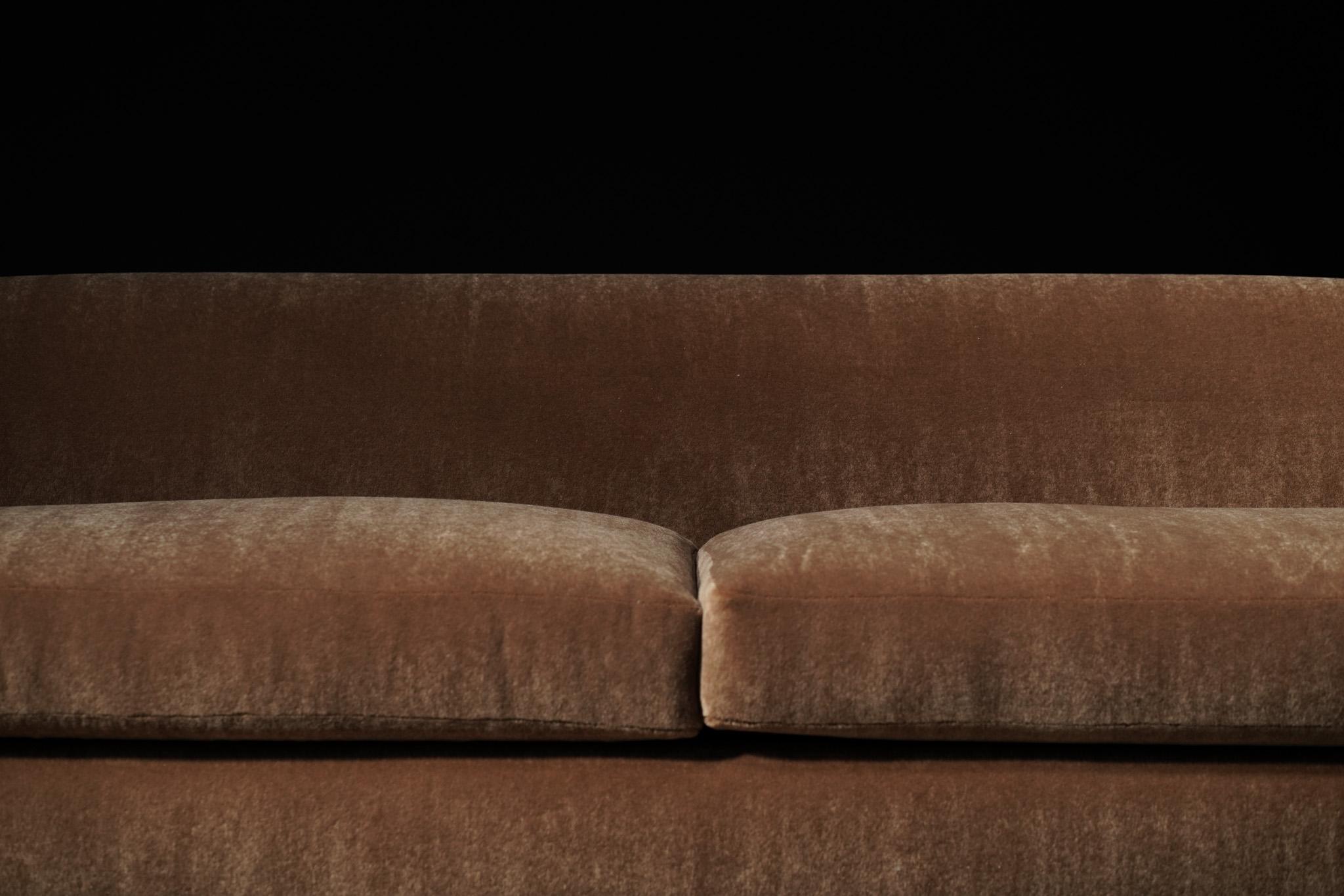 STRATUS Caramel Mohair Sofa with walnut frame by STUDIO BALESTRA For Sale 2