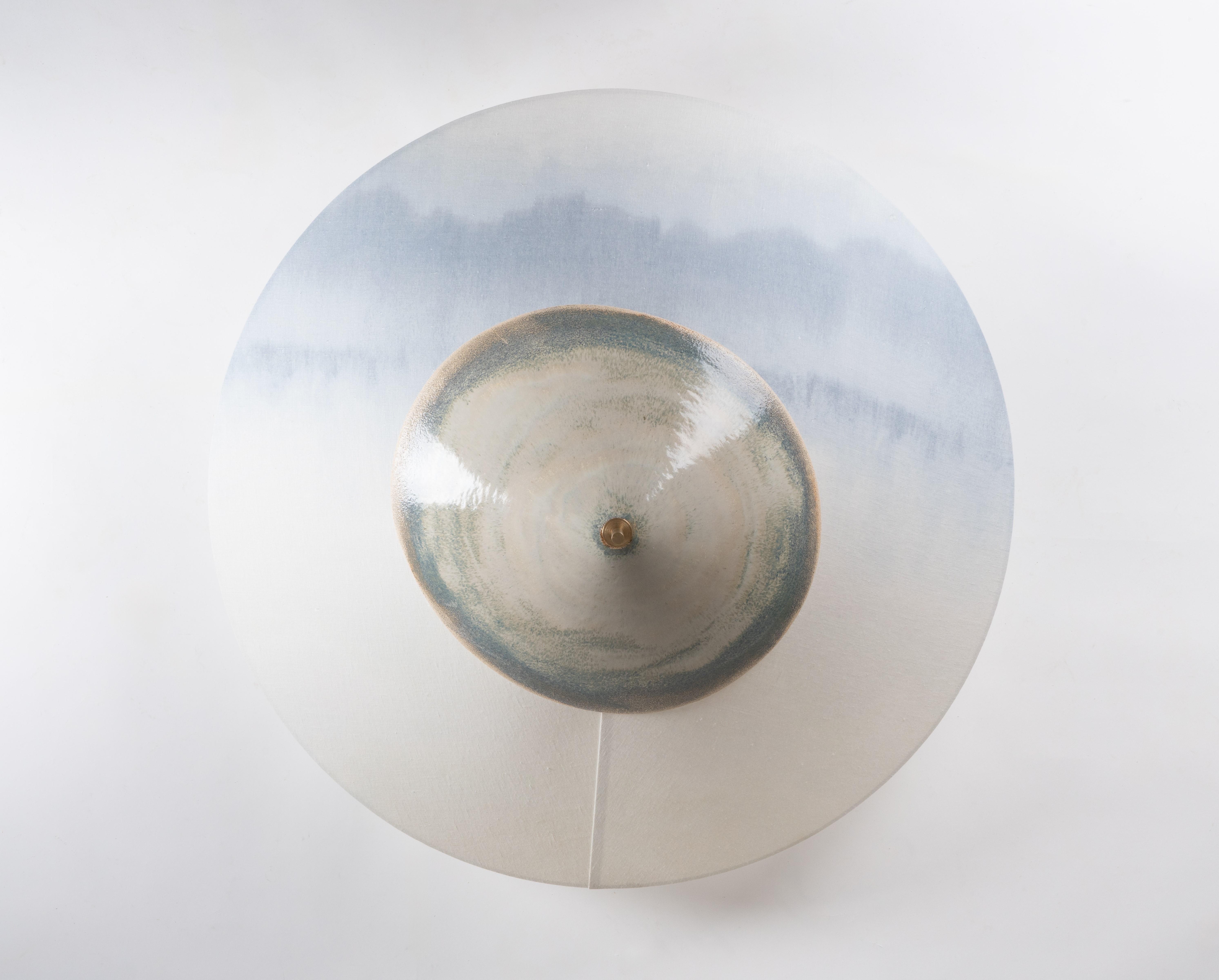 Post-Modern Brass Accents Gradient Blue Two-Tier Felt Contemporary Suspension by Elsa Foulon For Sale