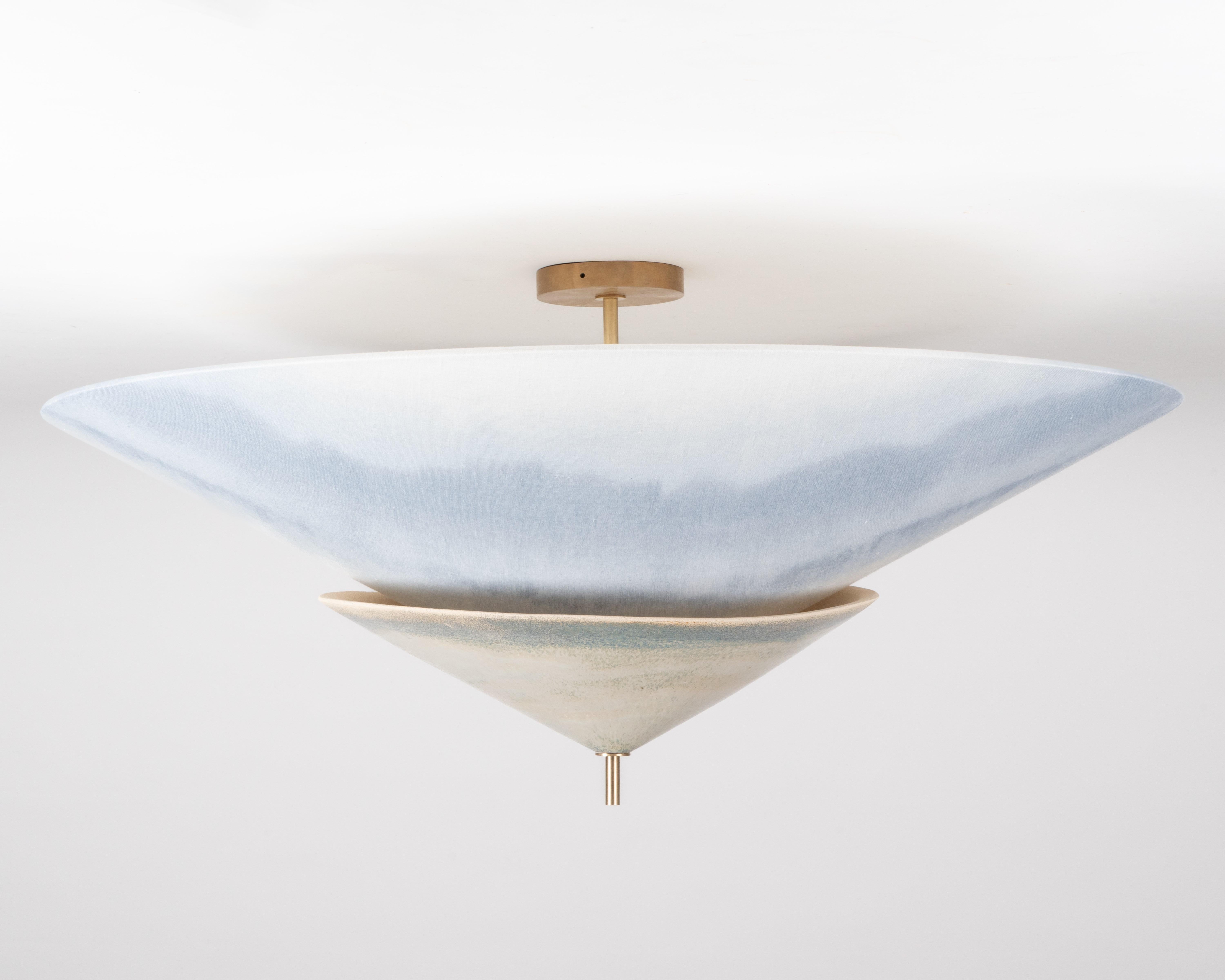 Other Brass Accents Gradient Blue Two-Tier Felt Contemporary Suspension by Elsa Foulon For Sale
