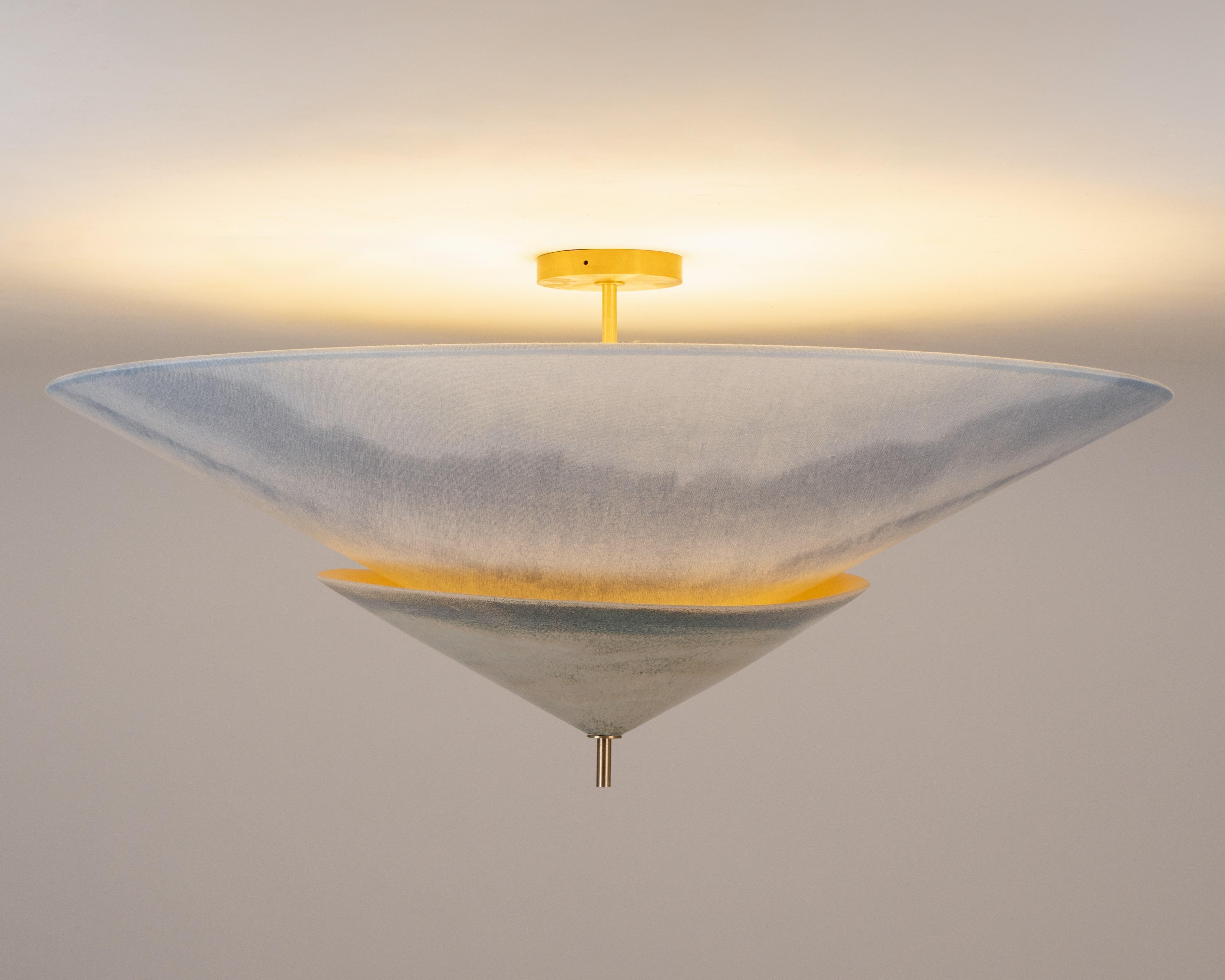 Brass Accents Gradient Blue Two-Tier Felt Contemporary Suspension by Elsa Foulon In New Condition For Sale In Geneve, CH