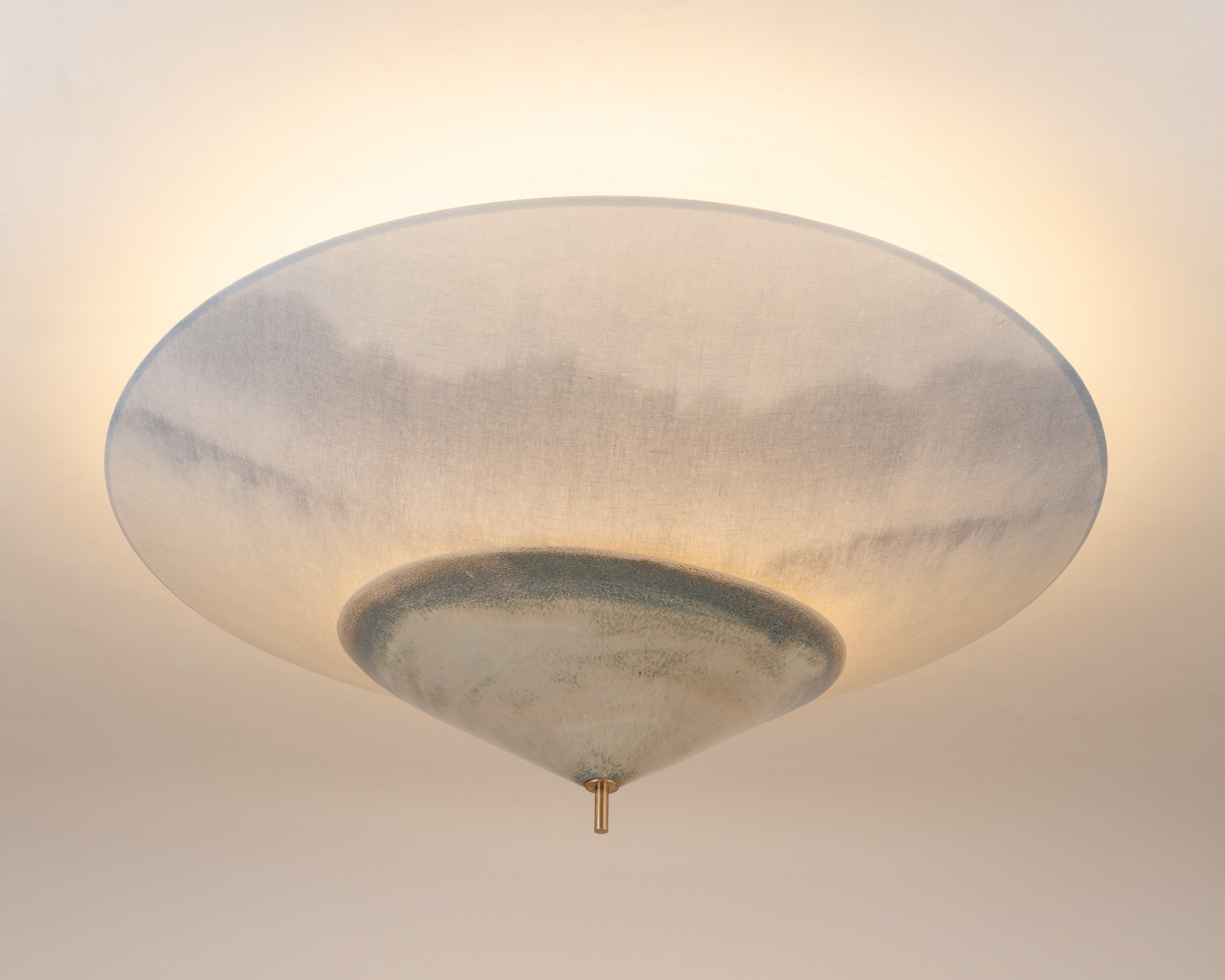 Metal Brass Accents Gradient Blue Two-Tier Felt Contemporary Suspension by Elsa Foulon For Sale