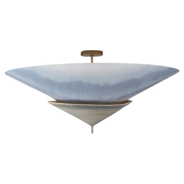 Brass Accents Gradient Blue Two-Tier Felt Contemporary Suspension by Elsa Foulon For Sale