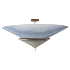 Brass Accents Gradient Blue Two-Tier Felt Contemporary Suspension by Elsa Foulon