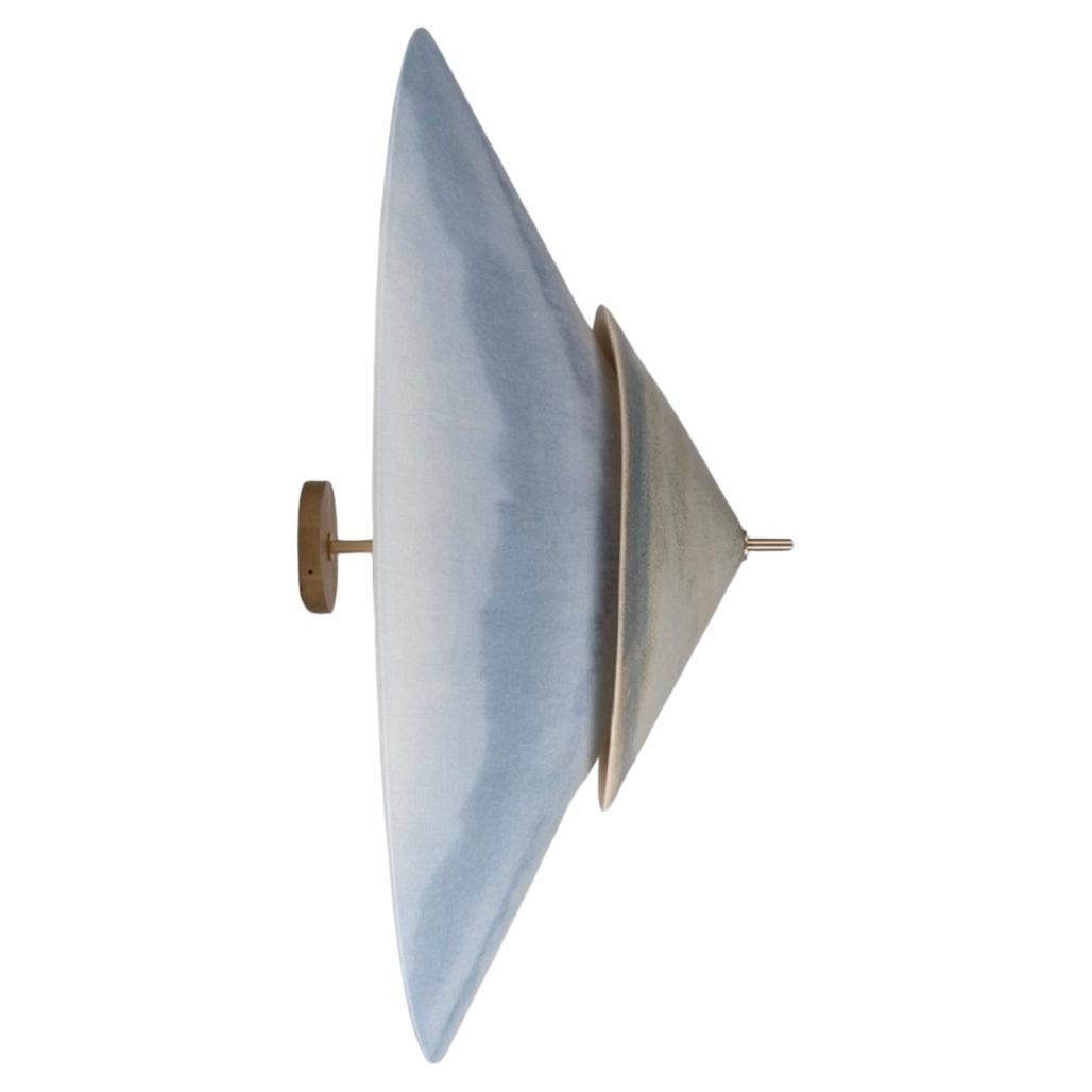 Brass Accents Gradient Blue Two-Tier Felt Contemporary Wall Lamp by Elsa Foulon
