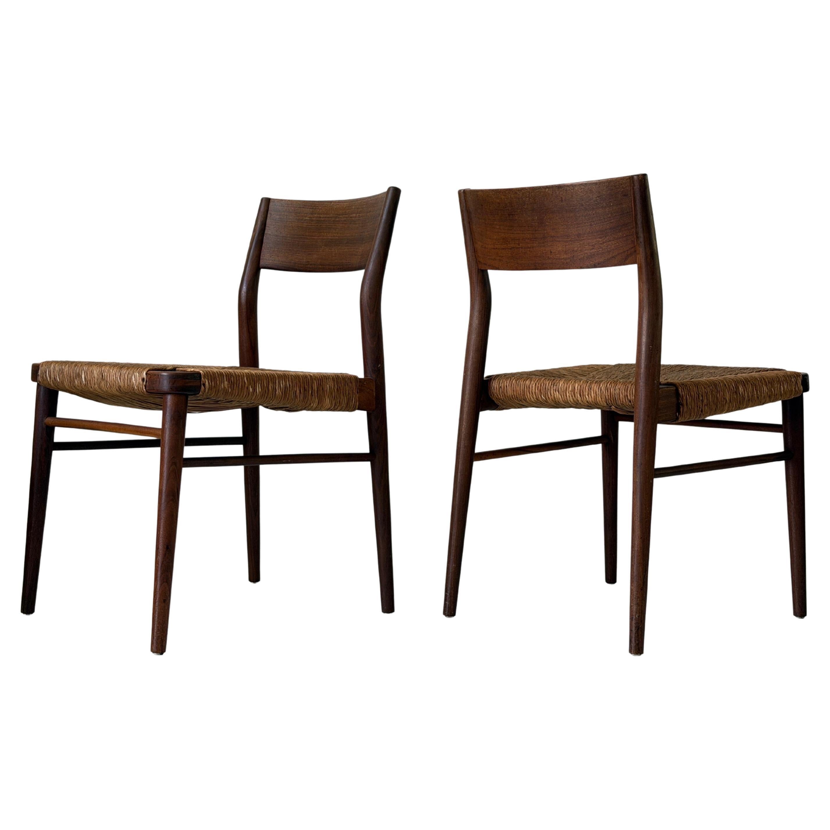 Straw and Teak Pair of Chairs, 1960s, Denmark For Sale