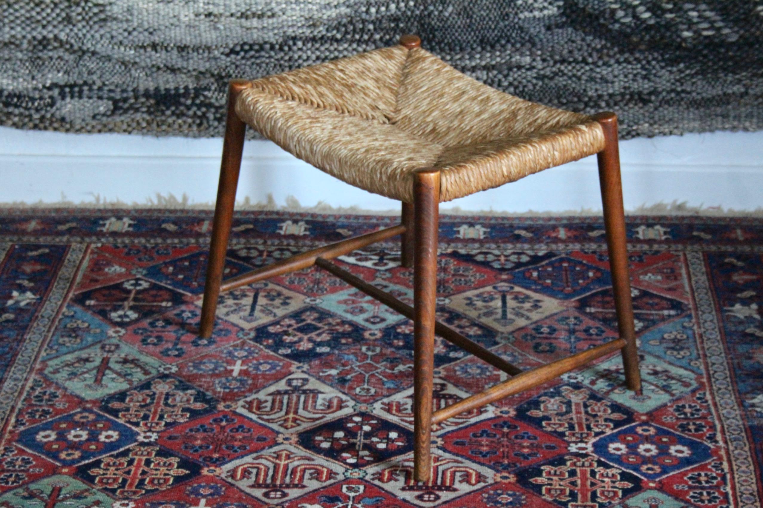 Mid-20th Century Straw and wood stool