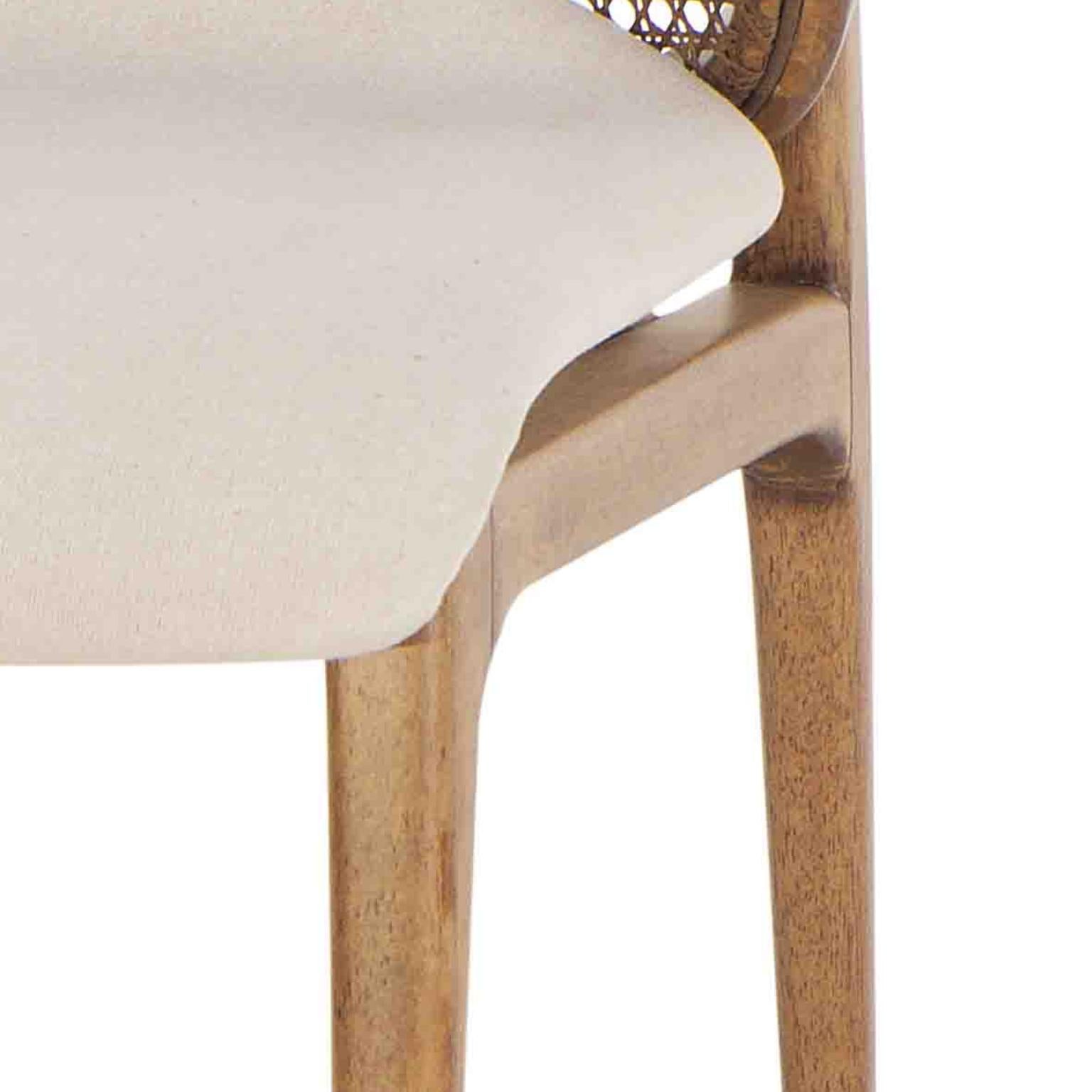 Brazilian Cane Backrest, Seat Fabric Offwhite Dining Chair, Naia For Sale
