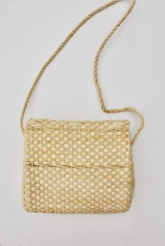 Straw Beige Vintage Basket  Shoulder Bag 1990s Italy